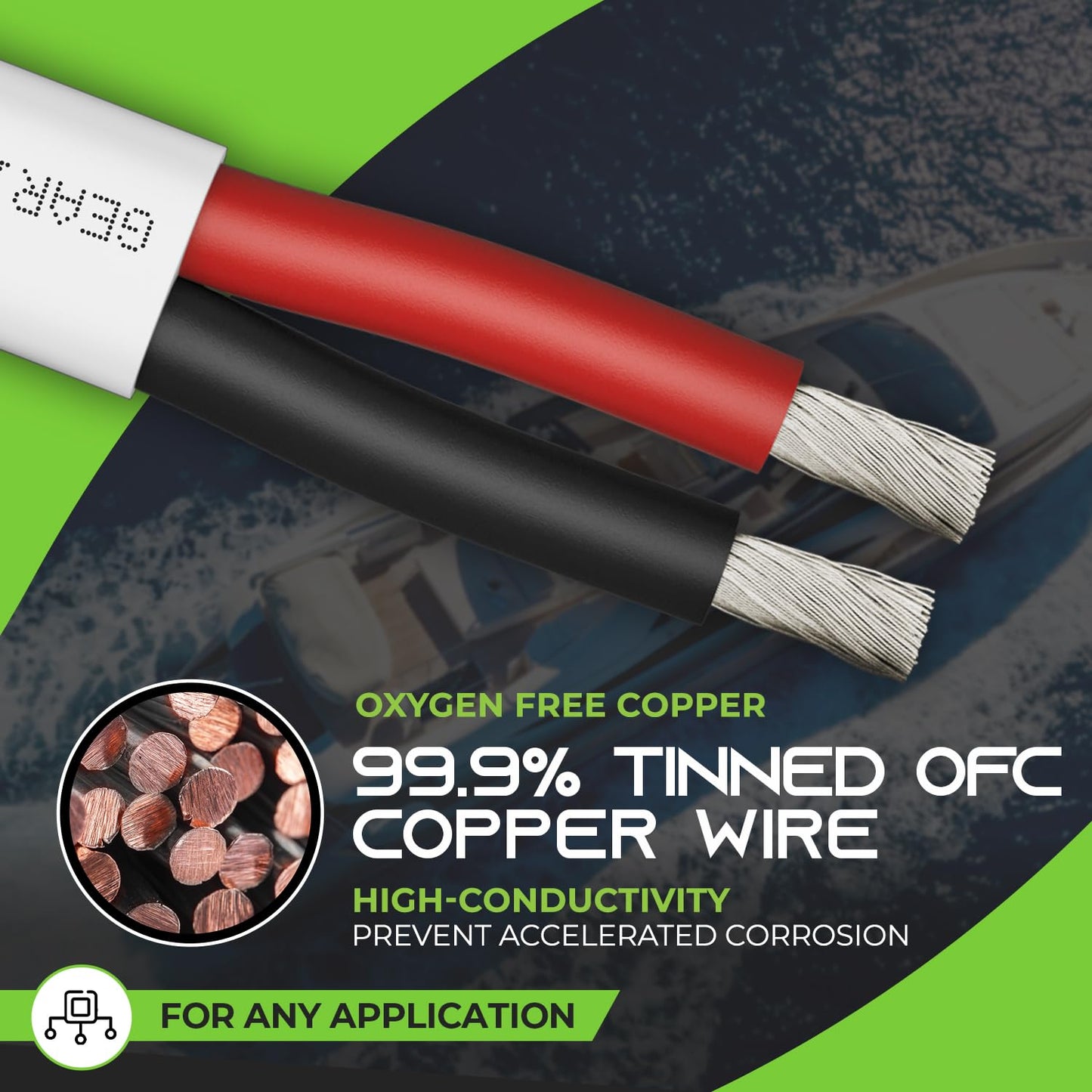 6 Gauge Marine Wire (100ft) 6/2 AWG Duplex 2-Conductor Cable, Tinned Oxygen-Free Copper OFC - Boat/Marine/Automotive