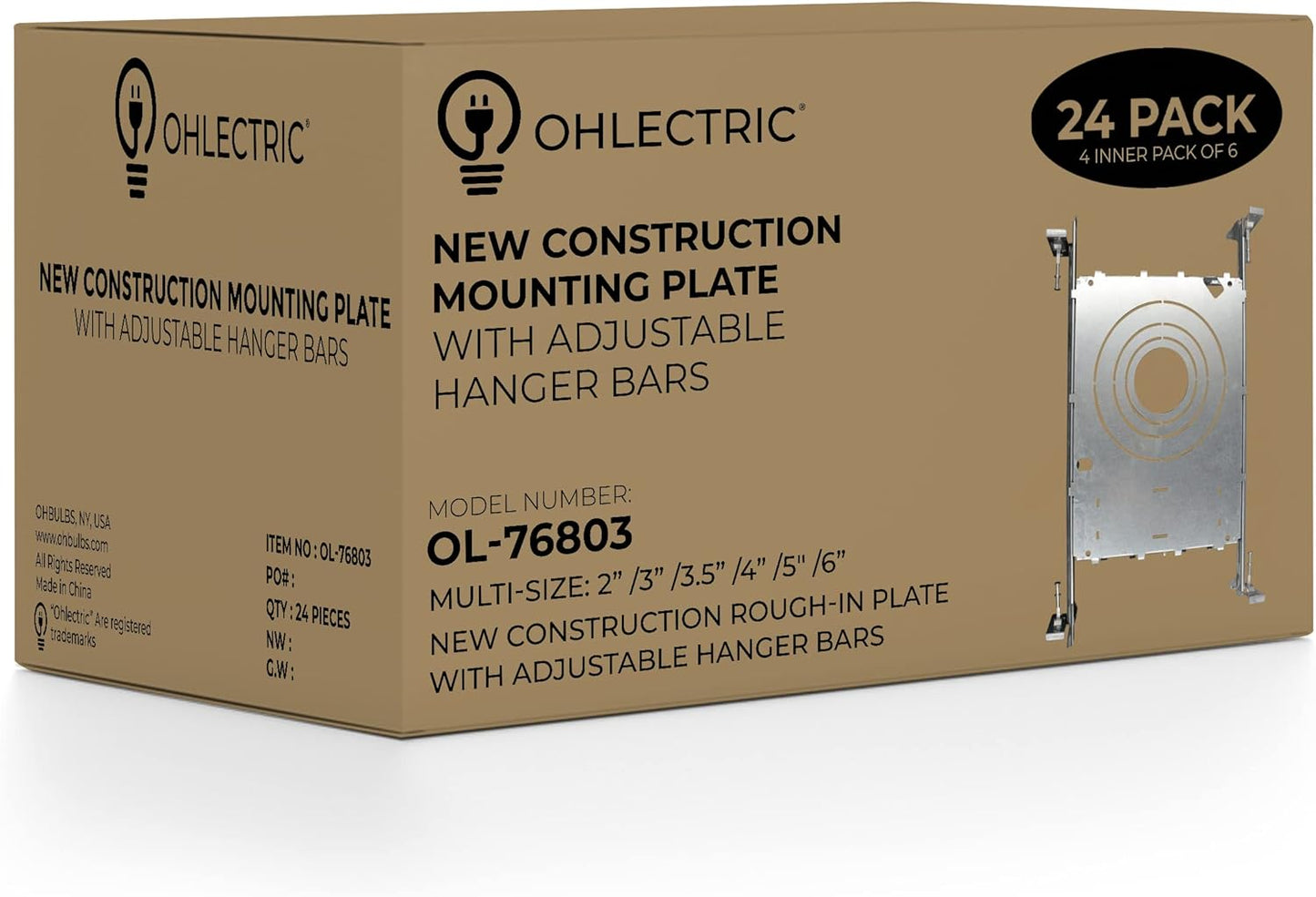 OHLECTRIC New Construction Mounting Plate| 2- 3- 3.5- 4 Inch LED Recessed Lighting Kits| Extendable Hanger Bars, ETL Listed |Perfect for Ceilings