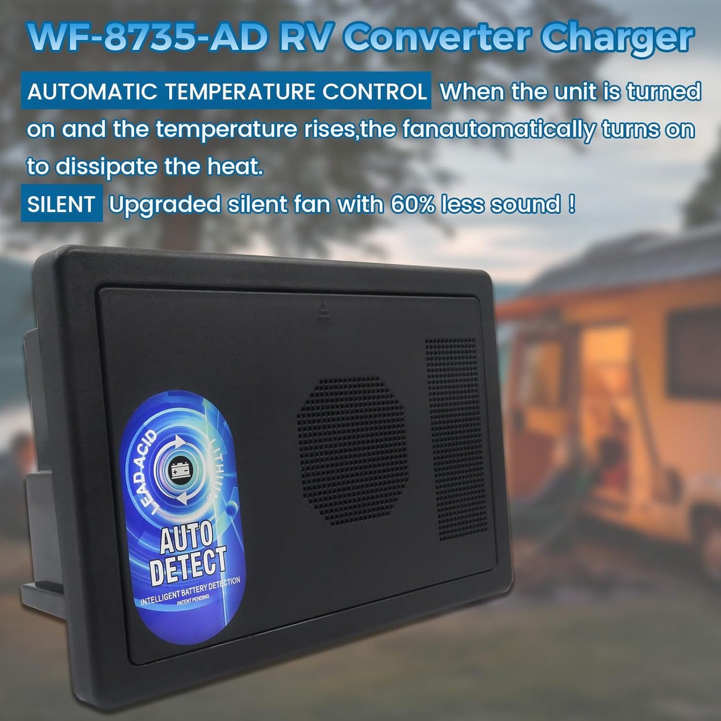 WF-8735-AD RV Converter Charger 30 Amp Power Center, Black 35 Amp DC Output, 3-Stage Charging, WF-8735 Converter for RV,Camper,Caravan,Travel Trailer