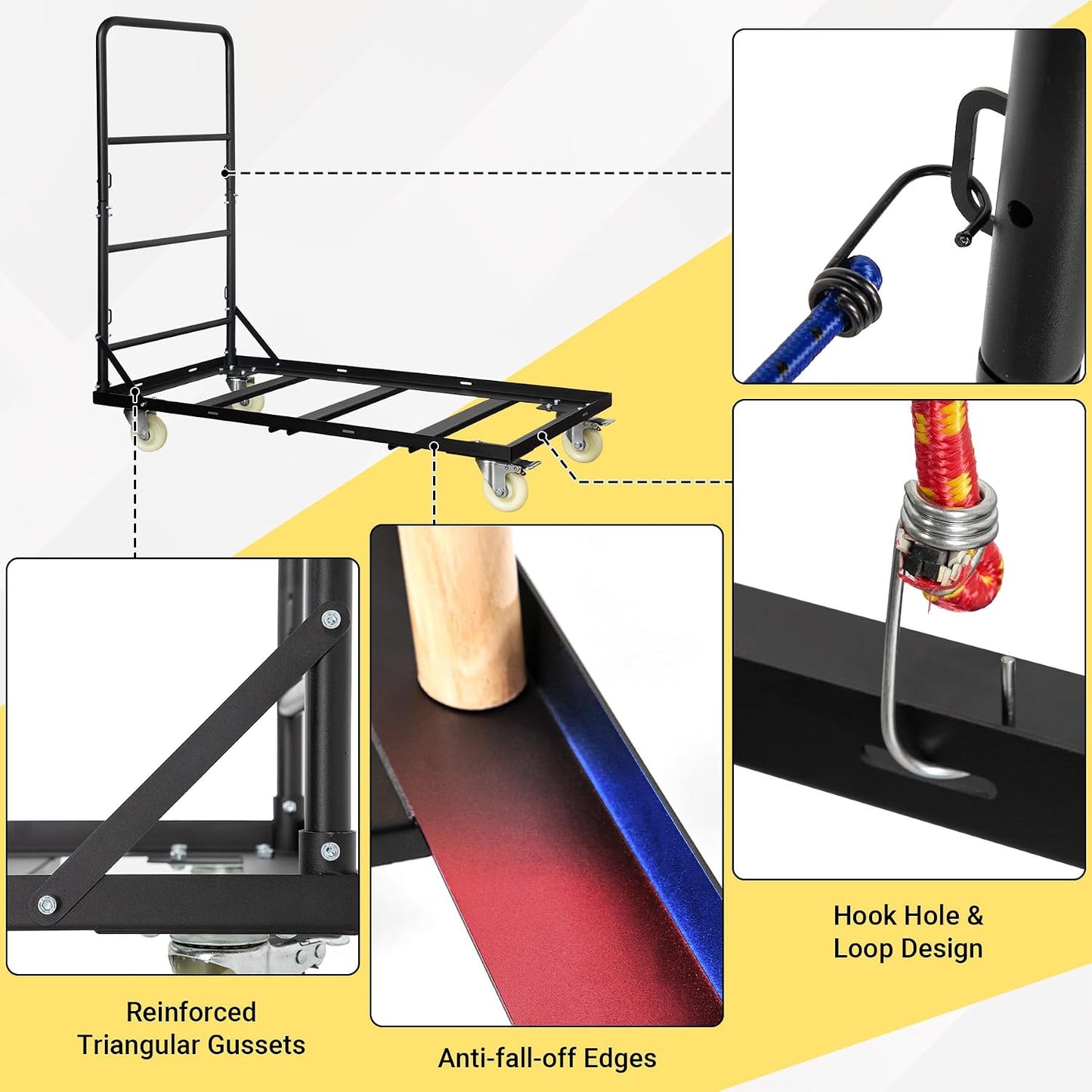 350 LBS Folding Chair Rack Cart with 4" PU Swivel Wheels | Heavy Duty Chair Storage Rack, 2PCS 59" Elastic Cords, Powder Coated Chair Cart for 25 Folding Chairs, 43.3"L x 19.7"W x 43"H