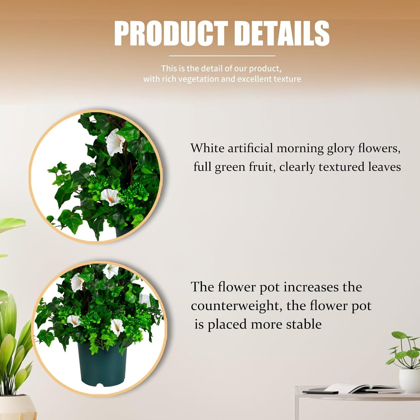 Artificial Vines Potted Plants - 3FT White Morning Glory Vine UV Resistant Fake Potted Plants for Front Door Porch Home