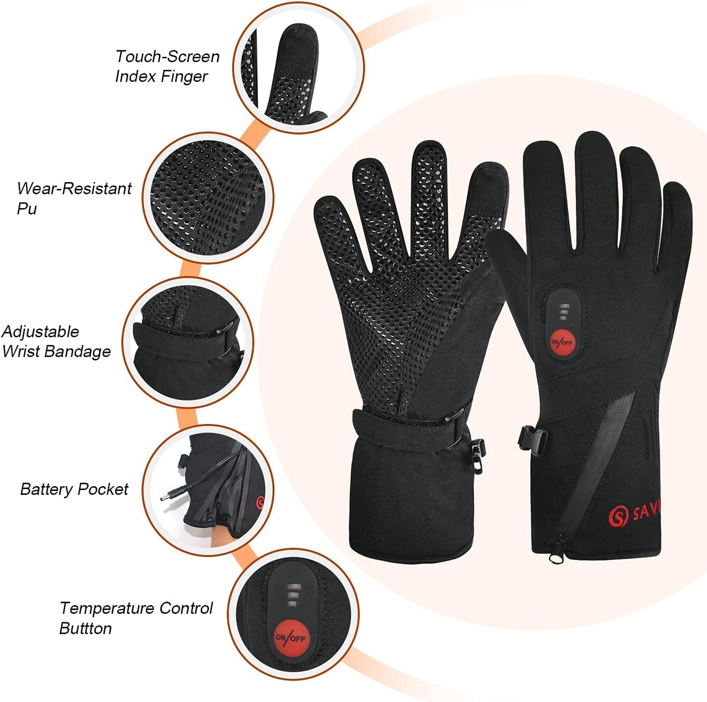 day wolf Electric Heated Gloves for Men Women, Rechargeable Waterproof Winter Hand Warmers with Touchscreen for Outdoor Activities(Small)