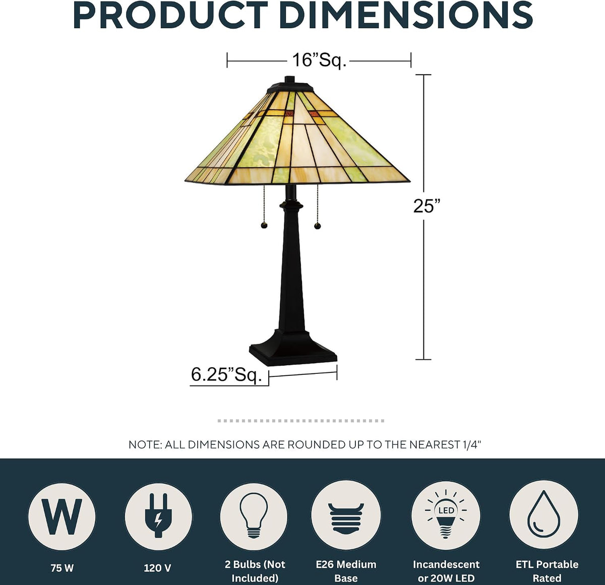 Quoizel Springfield 25" Matte Black Tiffany-Style Table Lamp