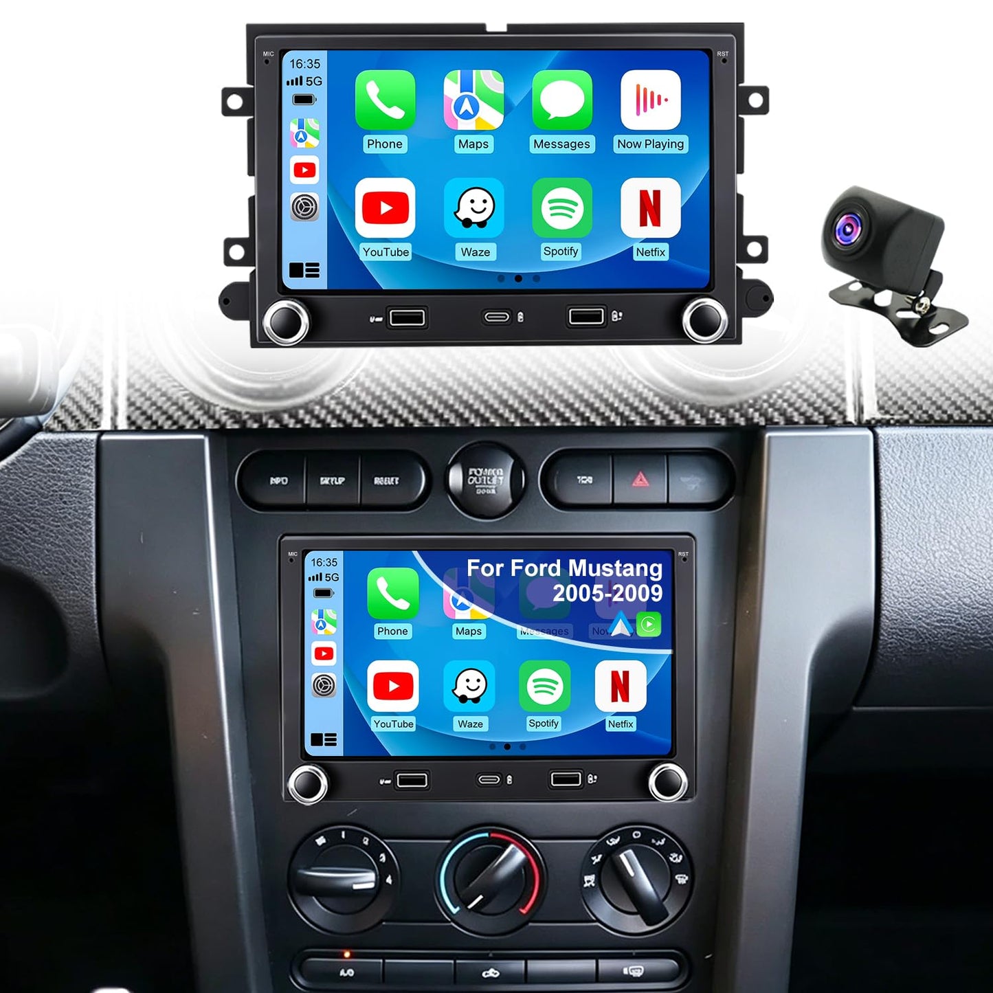 5G WiFi Car Radio for Ford Mustang 2005-2009, E150/E250/E350 2009-2014, Expedition 2007-2014, Explorer 2006-2010, Edge Fusion 7 Inch Touchscreen Stereo Wireless Carplay Android Auto GPS FM BT Camera