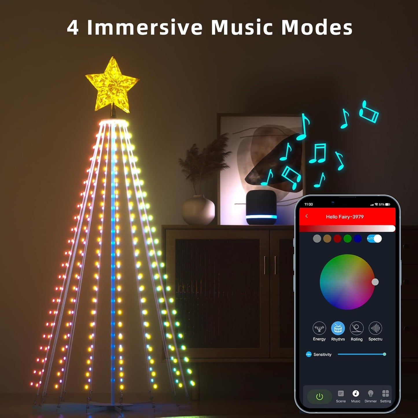 Lphianx Christmas Tree with Lights, 355 LEDs 2.4M Height, 2 DIY Mode, 30+Sence, Color Changing Sync Musical APP & Remote Control Indoor Outdoor