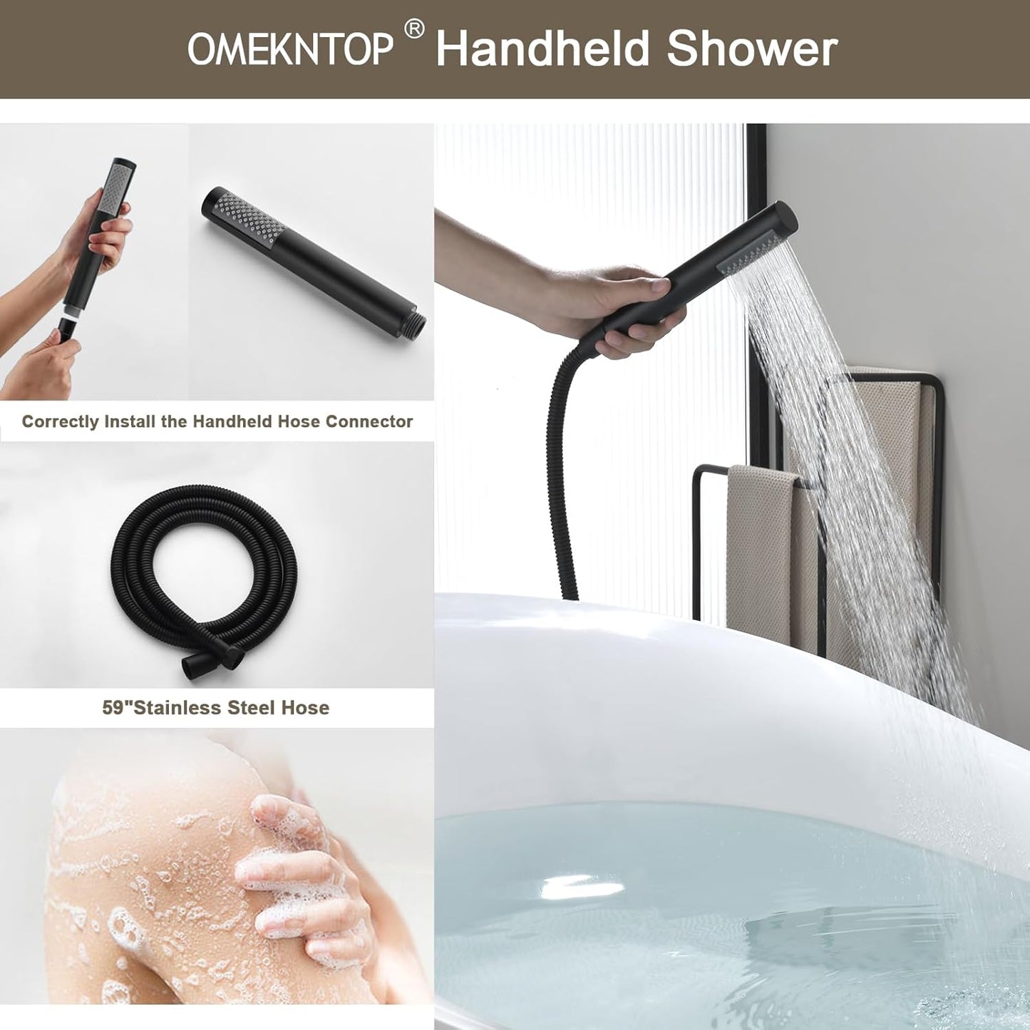 Black Freestanding Tub Filler Freestanding with Handheld Shower