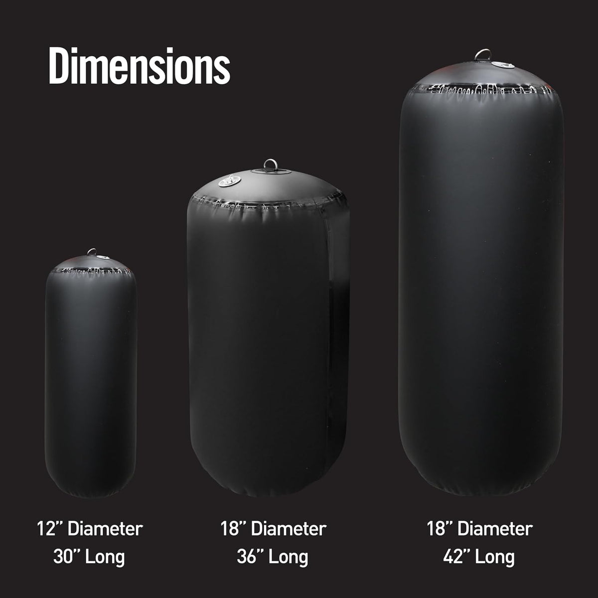 Inflatable Cylinder Boat Fenders – 41oz Industrial Material, RF Welded, Stainless Steel D-Rings – Durable Fenders for Boats, Yachts & Sailboats 18" x 42"
