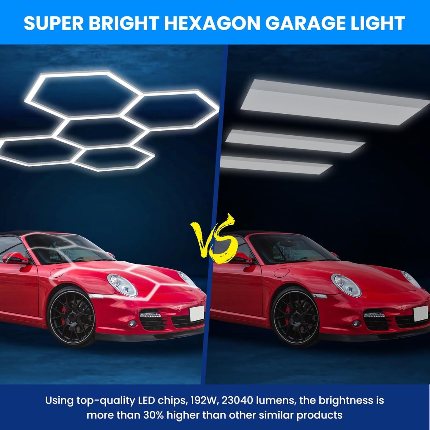 firstake Hexagon Garage Lights, 192W 23040LM Super Bright Hexagon LED Lights for Garage, 5 Grid Systems Hexagon Car Detailing Honeycomb Ceiling