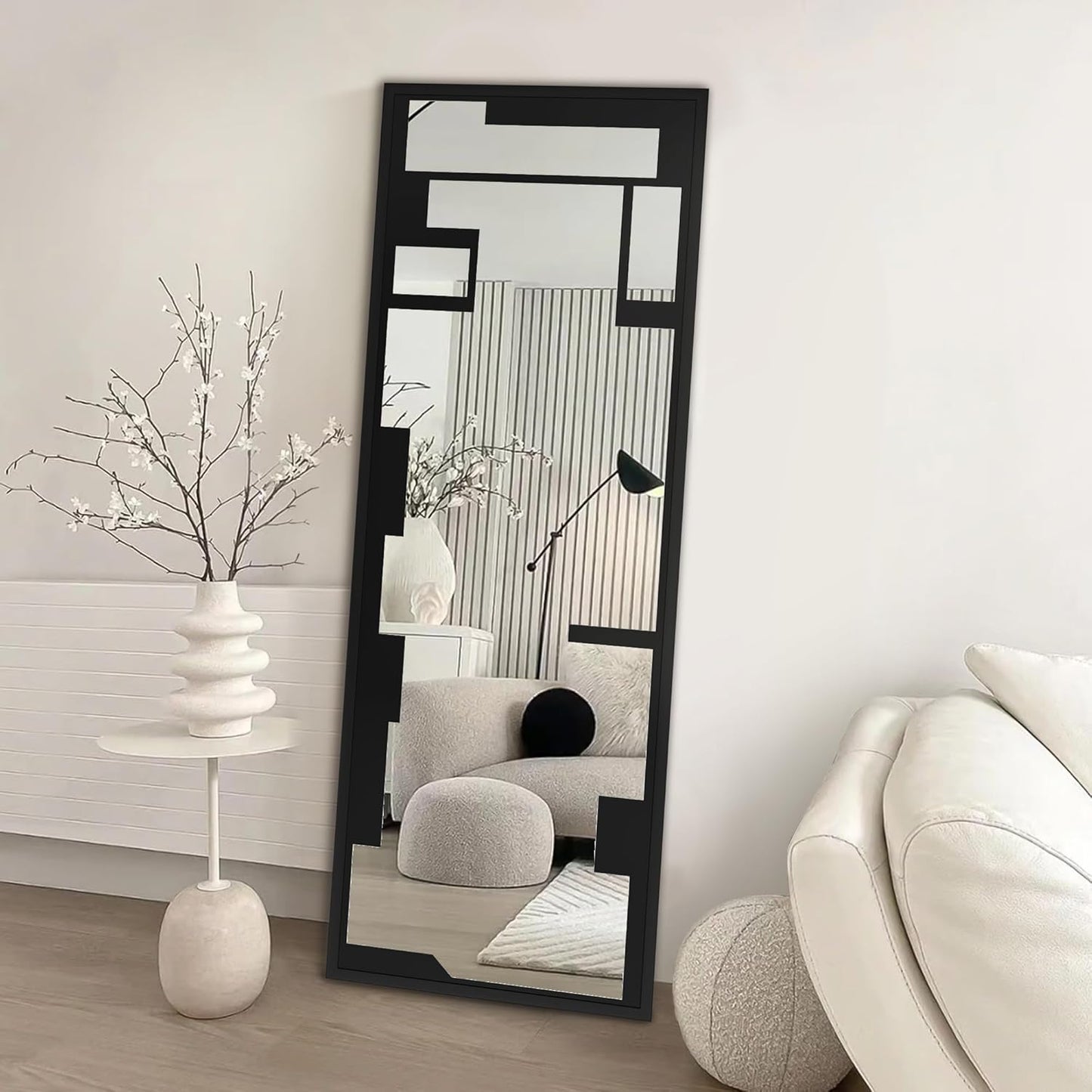 Wall Mirror, Full Length Floor Mirror, Mirror Decorative Wall Art with Geometric Graffiti, Large Wall Mirror for Hallway, Living Room 19'X56' (Black,