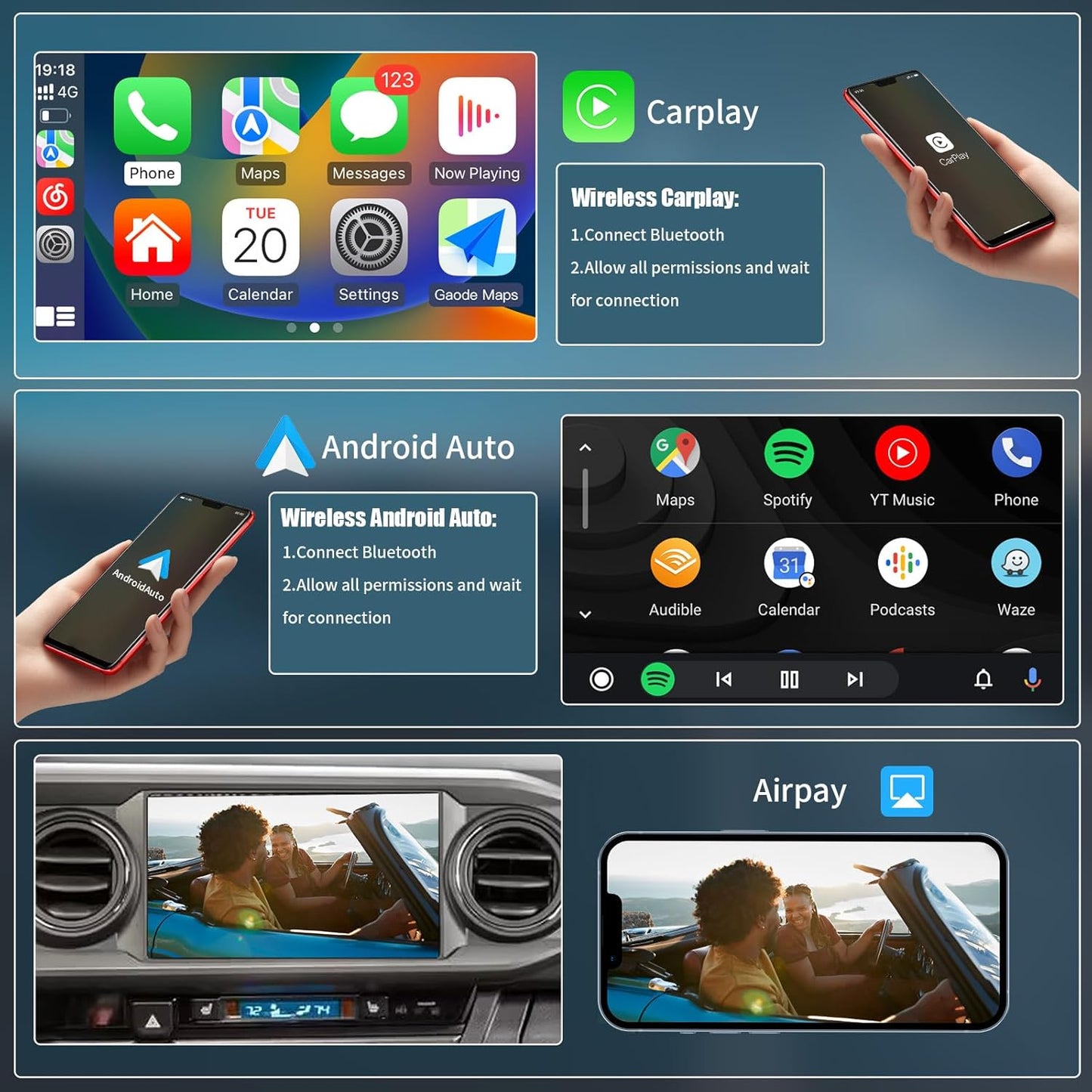 Wireless Carplay/Android Auto for Toyota Entune2.0 & Touch2 2014-2019 Retrofit Kit 2026 New Version Decoder Fits for Corolla/RAV4/Highlander/Tacoma/Tundra/Camry/Avalon/Prius/CH-R/Sienna/Camry
