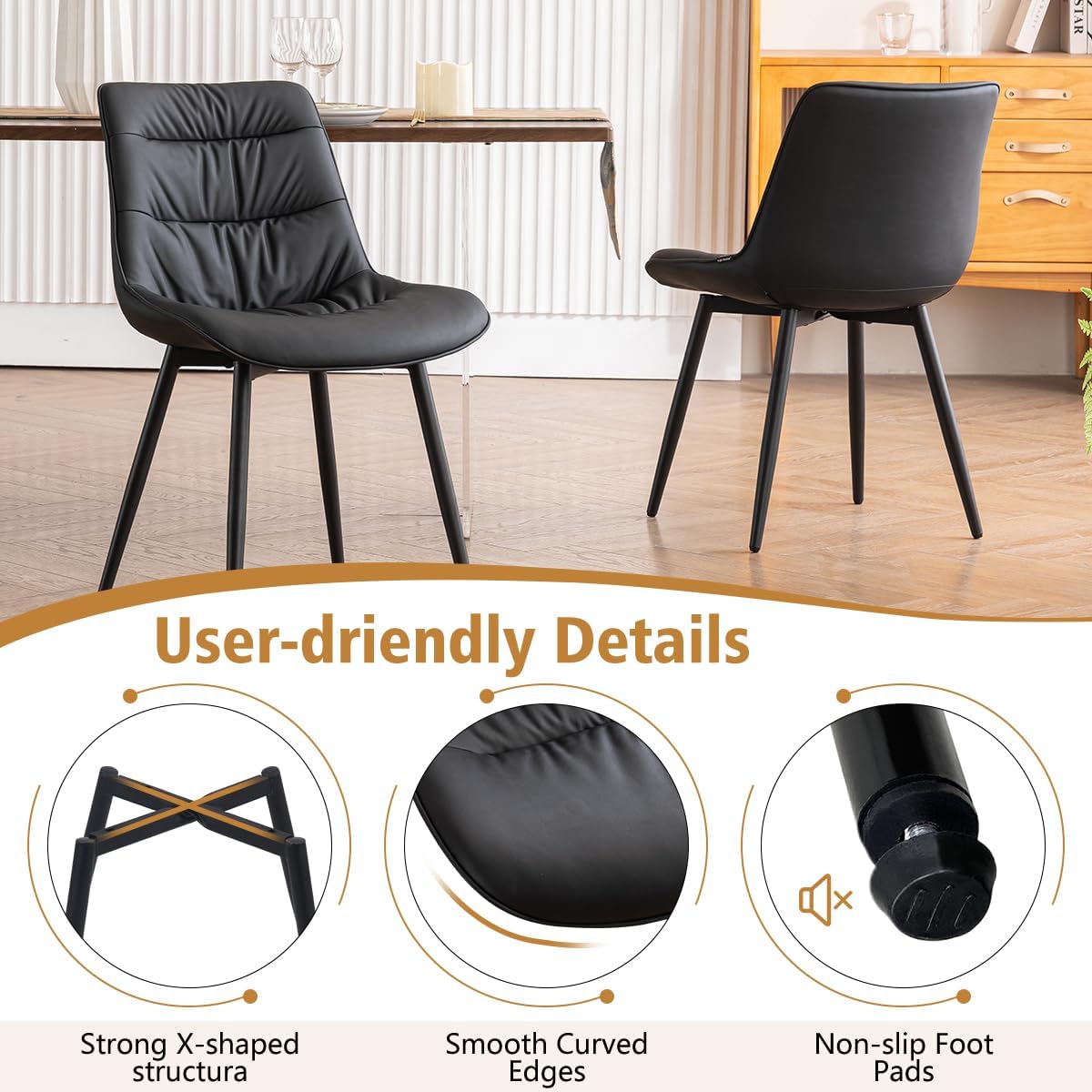 Kidol & Shellder Dining Chairs, Modern Upholstered Leather Kitchen Side Chairs with Comfortable Back, with Metal Legs Black Modern
