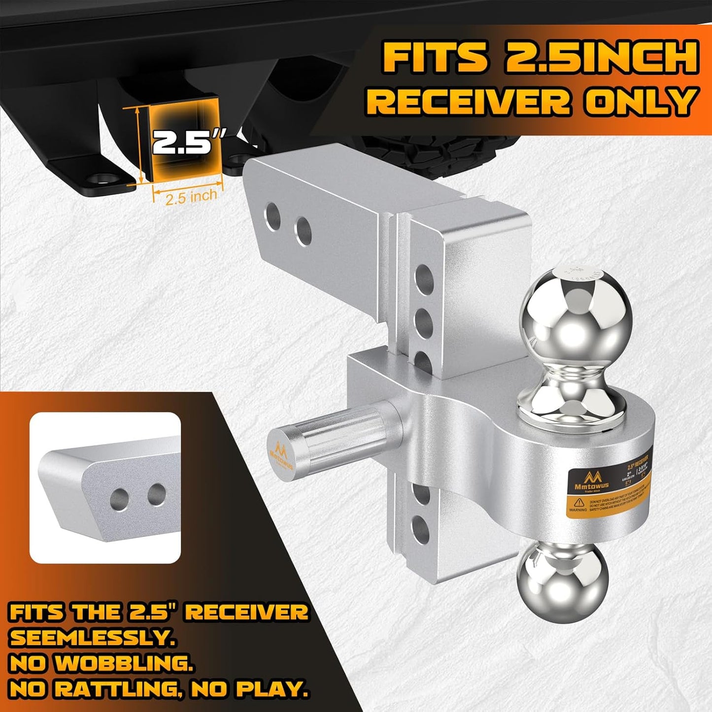 Adjustable Trailer Hitch -Drop Hitch 2.5 Inch Receiver, Aluminum Tow Hitch with 6" Drop/Rise, Dual Ball Mount (2" & 2-5/16") Ball Hitches for Truck, Weatherproof 2X Anti-Theft Hitch Pin Locks