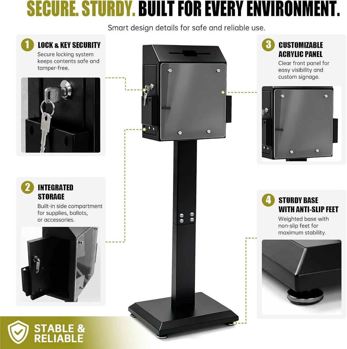 Suggestion Donation-Offering Box Standing - Metal Suggestion Box with Lock for Voting Donations Elections