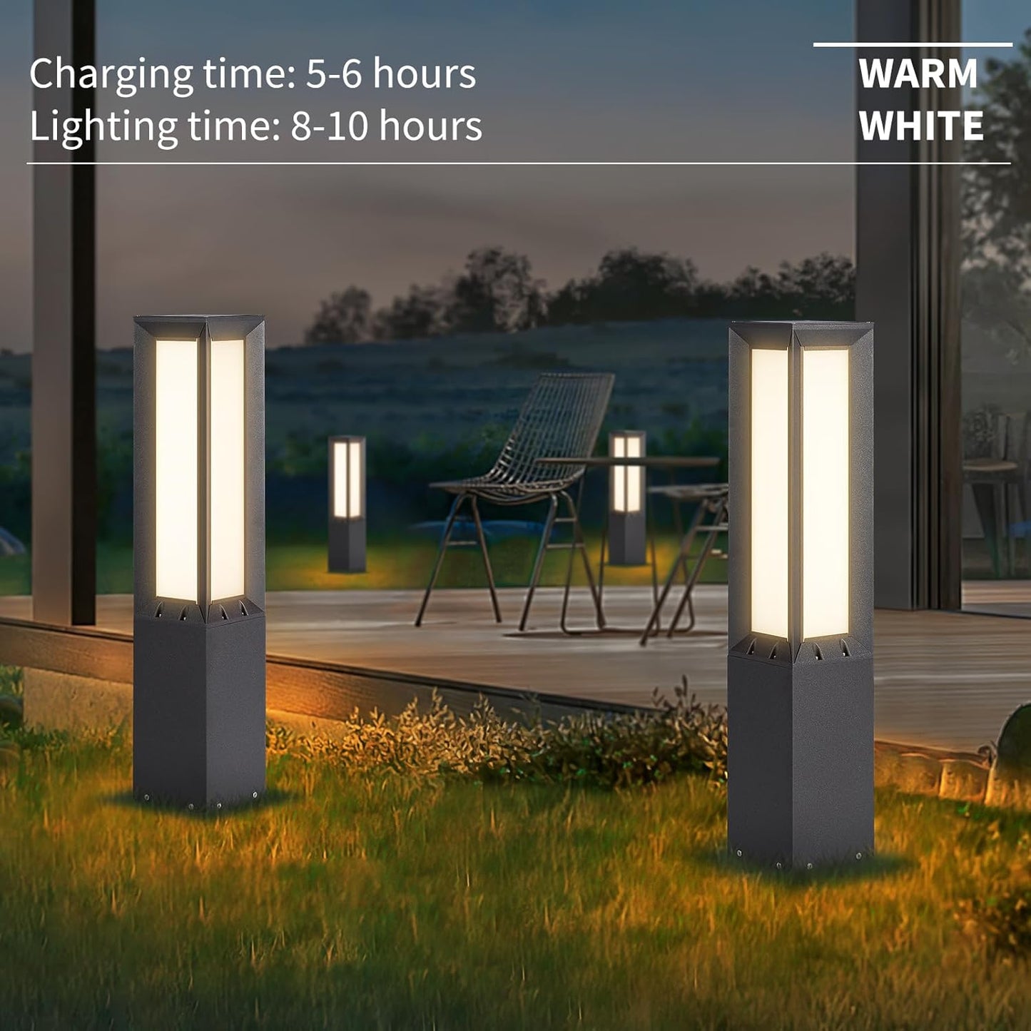 Solar Modern Pathway Light, 32' Solar Bollard Light Outdoor IP65 Waterproof Lawn Floor Lamp 3000K Luxury Aluminum Landscape Path Light