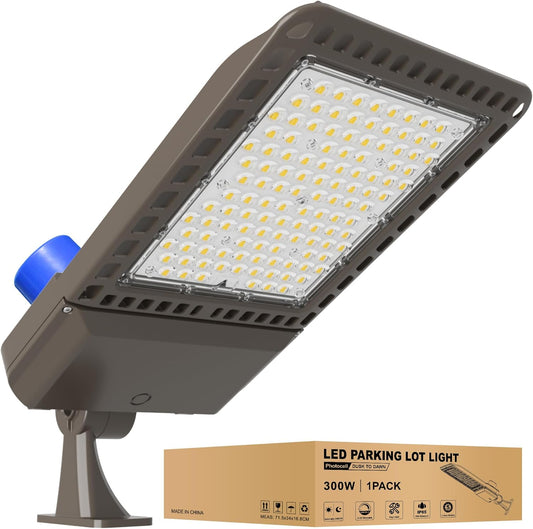 JC-LGL LED Parking Lot Light 300W, LED Shoebox Light 42000LM 5000K Daylight, IP65 Waterproof Dusk to Dawn Parking Lot Light with Arm, Outdoor