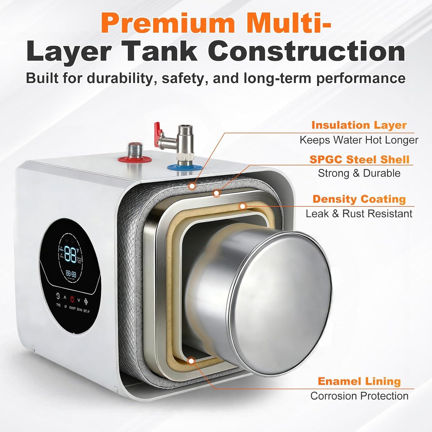 4 Gallons Electric Mini Tank Water Heater 120V 1500W, Small Under Sink Water Heater, Adjustable 55–145°F, Fast Heating, CSA Certified, Wall or Floor Mount for Kitchen, Bathroom, RV