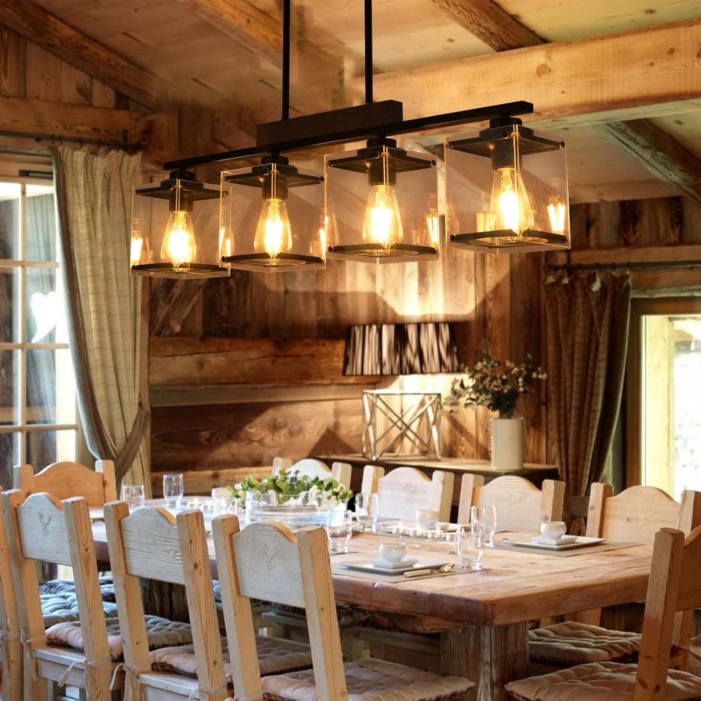 Dining Room Light Fixture/Chandelier Over Table Kitchen Island Lighting Farmhouse Rustic Linear Chandeliers for Dining Room Black Pendant Lights