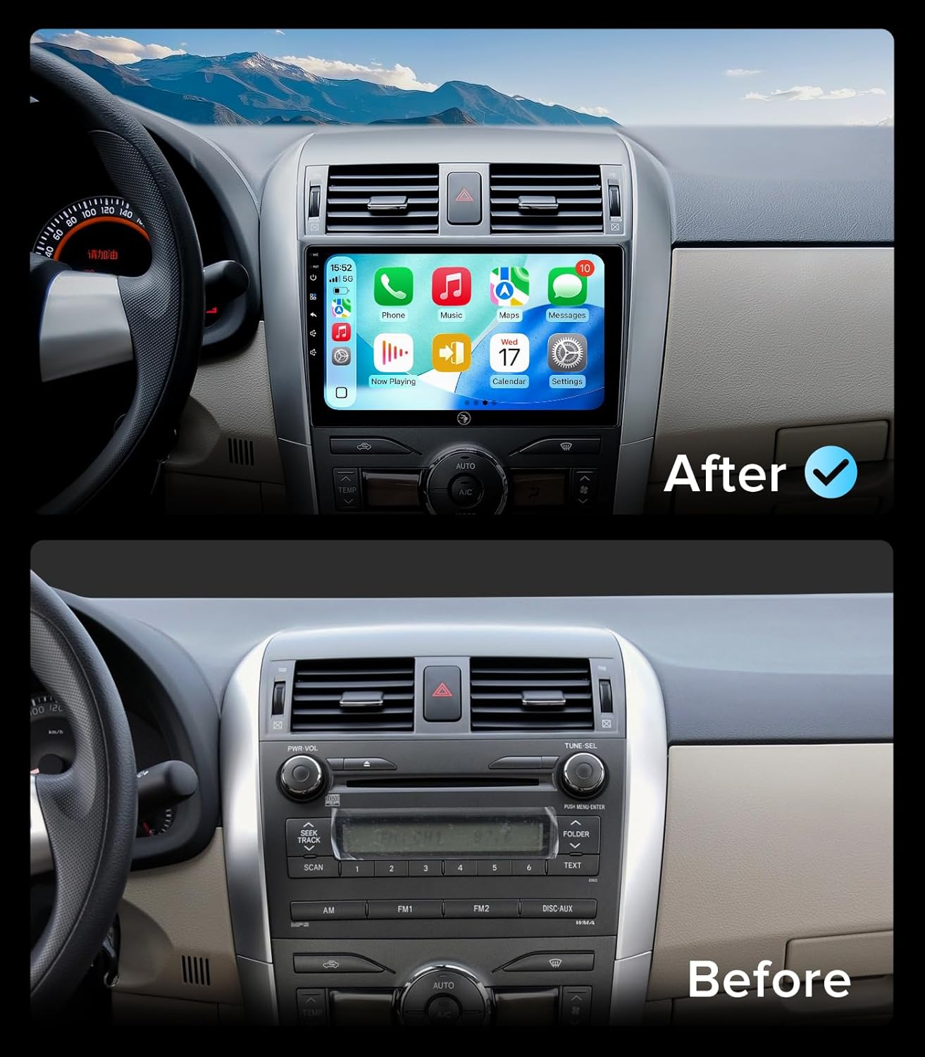 QLED Linux Car Stereo for Toyota Corolla 2008-2013, Fast Boot Wireless CarPlay & Android Auto Touch Screen Radio, Dash Kit Replacement with AHD 1080P Backup Camera, Bluetooth, SWC, AM/FM