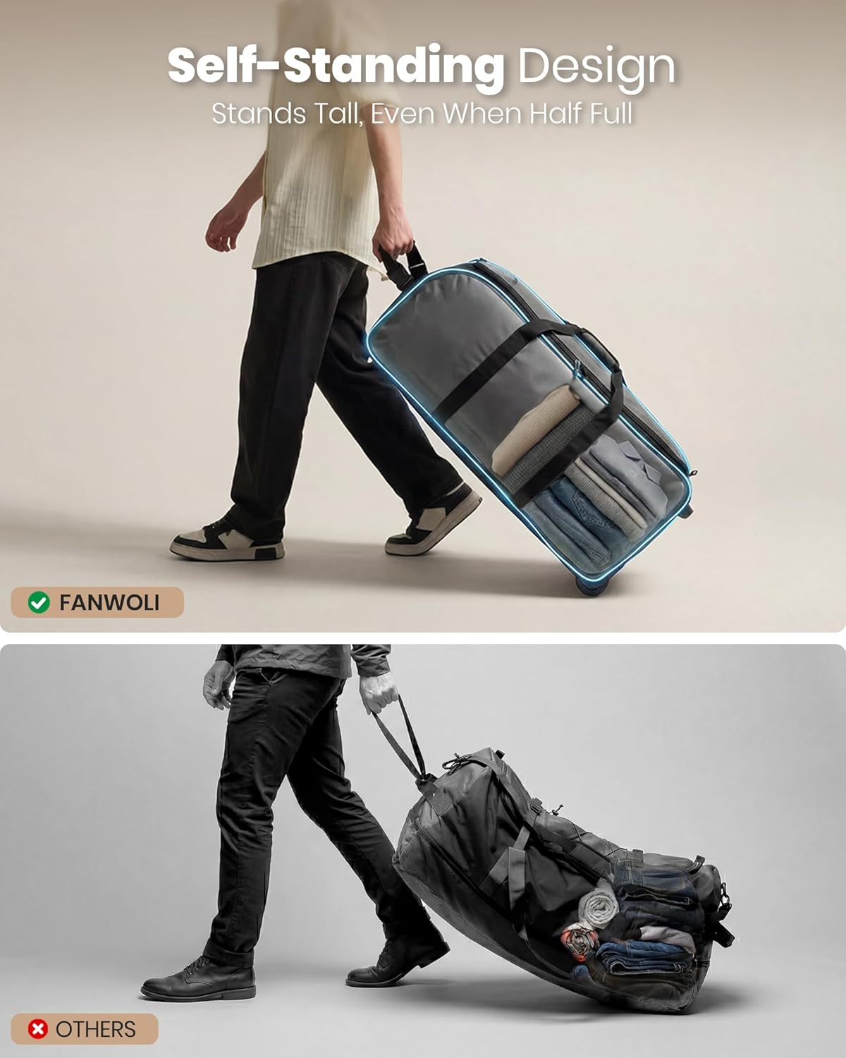 Rolling Duffel Bag with Wheels, 33" 120L Extra Large Durable Foldable Travel Duffle Luggage, Heavy Duty Collapsible Bag with Adjustable Handle & 8 Pockets for Travel Camping Moving Gray 120L