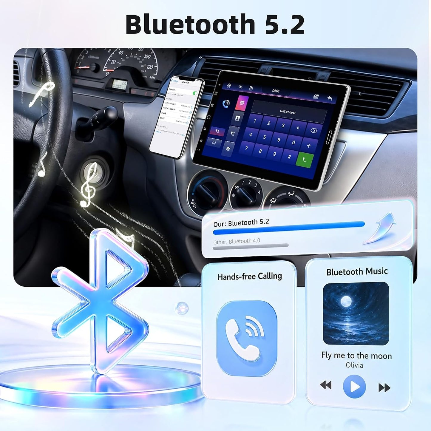 MAHVEC 10.1'' Single Din Car Stereo with Wire/Wireless CarPlay Android Auto | HD IPS Mipi Rotatable & Adjustable Touchscreen Radio with 5.2BT,FM/AM/RDS Radio,Mirror Link,SWC,USB Charging,Backup Camera