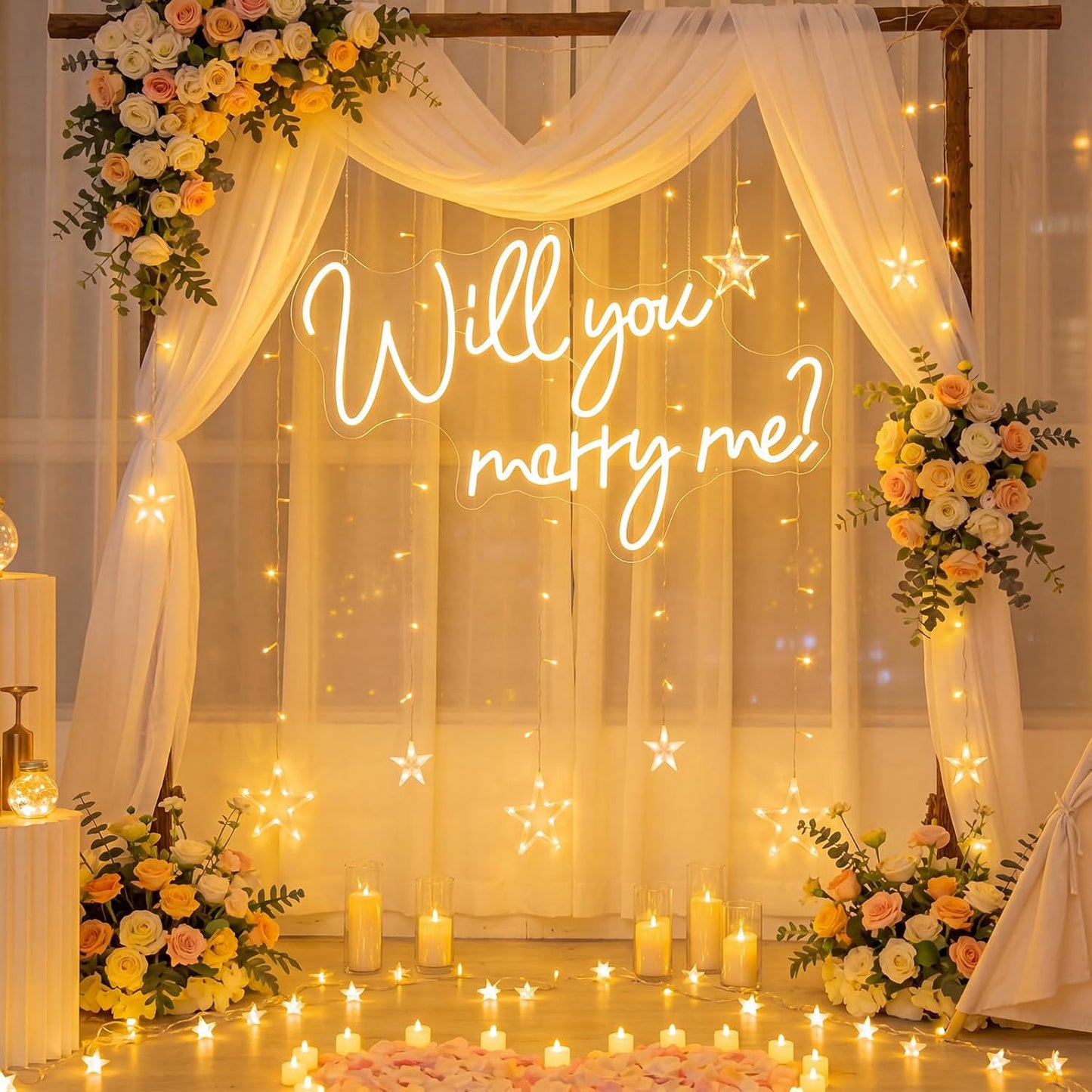 Will You Marry Me Neon Sign 31" x 20.9" LED Light Up Letters | Acrylic Sign for Wedding Proposal Marriage, Engagement Party, Valentine's Day Wall Decor, Warm White Dimmable Neon Light Warm White 31" x 20.9"
