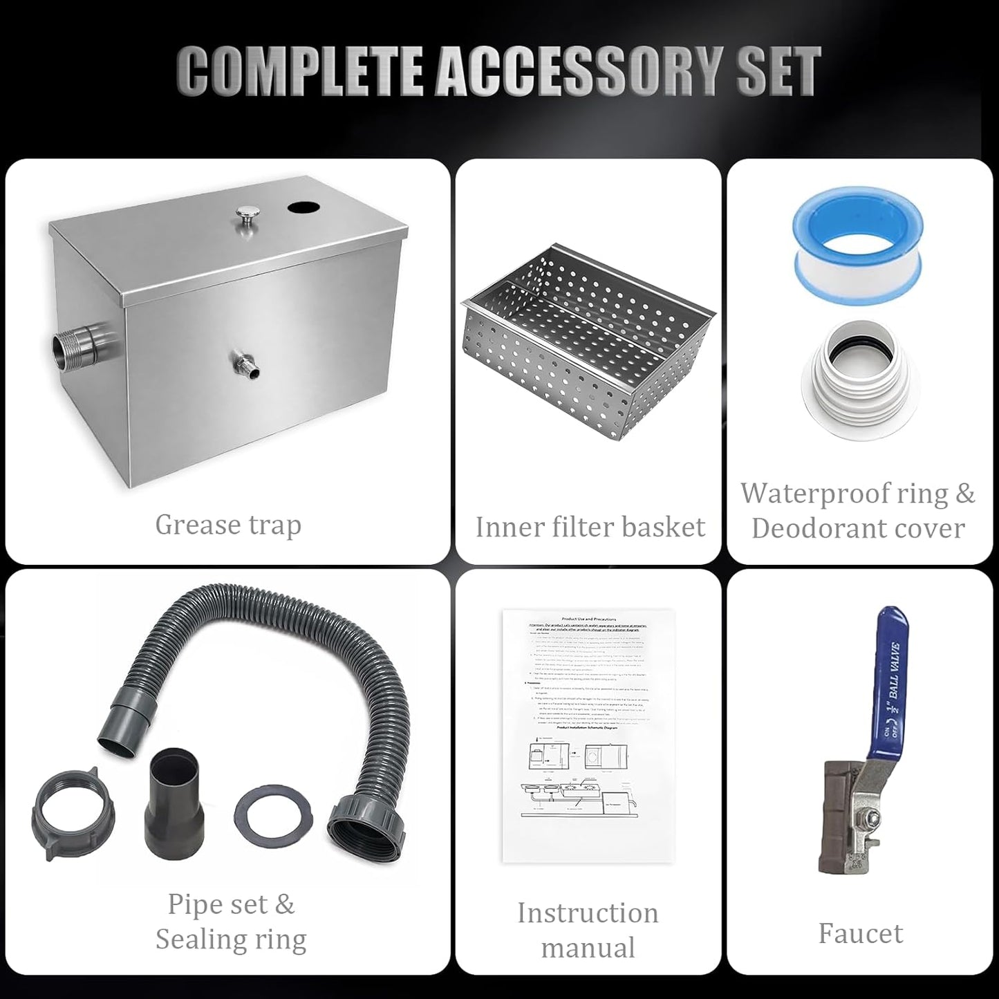 Commercial Grease Trap 8lbs Stainless Steel Interceptor | Side Inlet Heavy Duty Grease Interceptor for Restaurant, Kitchen, Cafe, Canteen, Factory