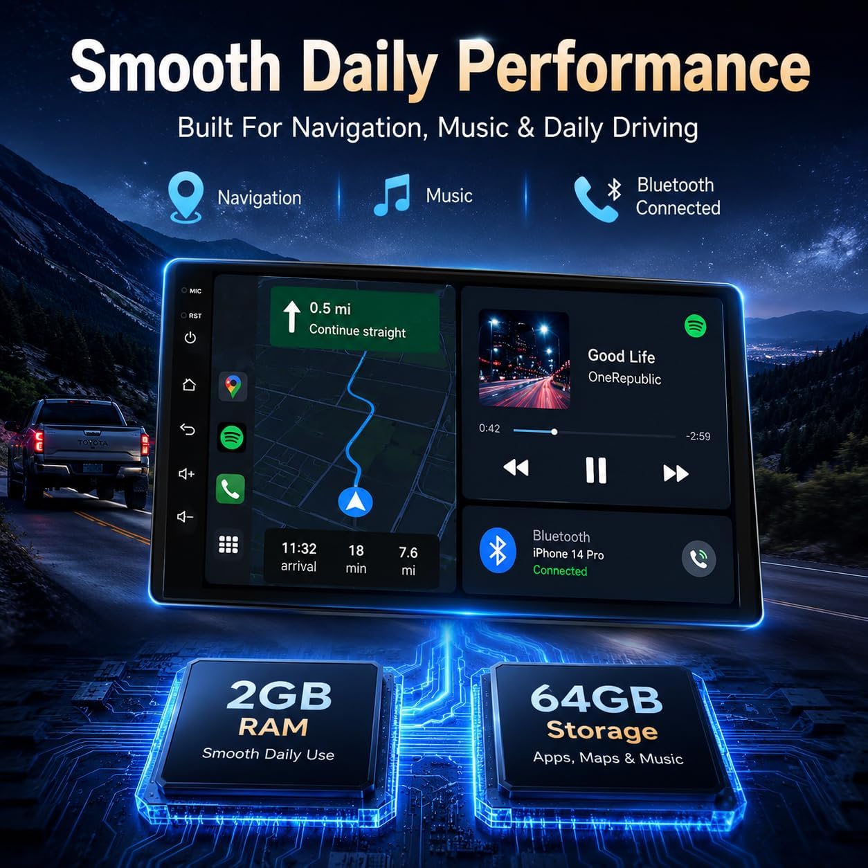 Wireless CarPlay Radio for Toyota Tacoma 2005 2006 2007 2008 2009 2010 2011 2012 2013 2014 2015, JBL Compatible Android Auto Stereo, 2GB+64GB GPS Bluetooth, 1080P Backup Camera Tacoma2005-2015