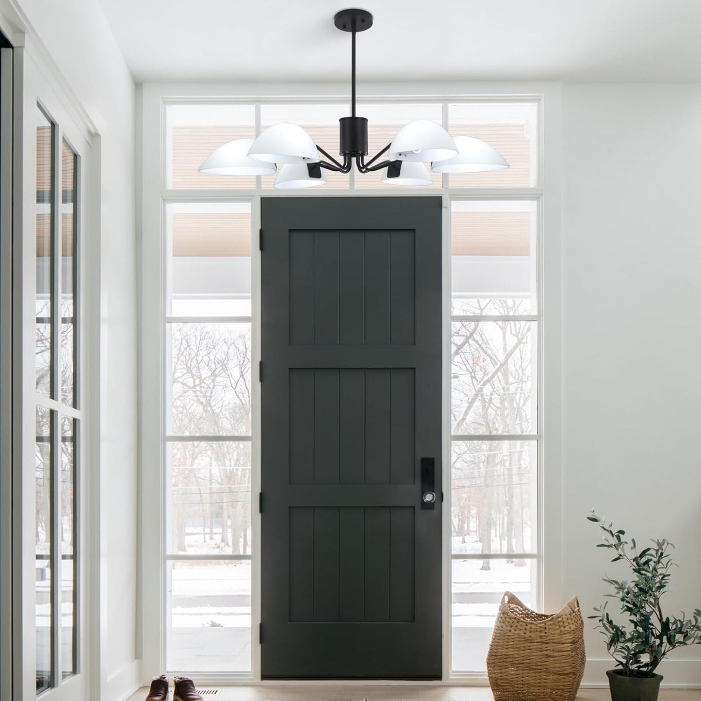 Black Chandeliers with Milk Glass Shades Modern Chandeliers for Dining Room Industrial 6 Light Pendant Light Fix