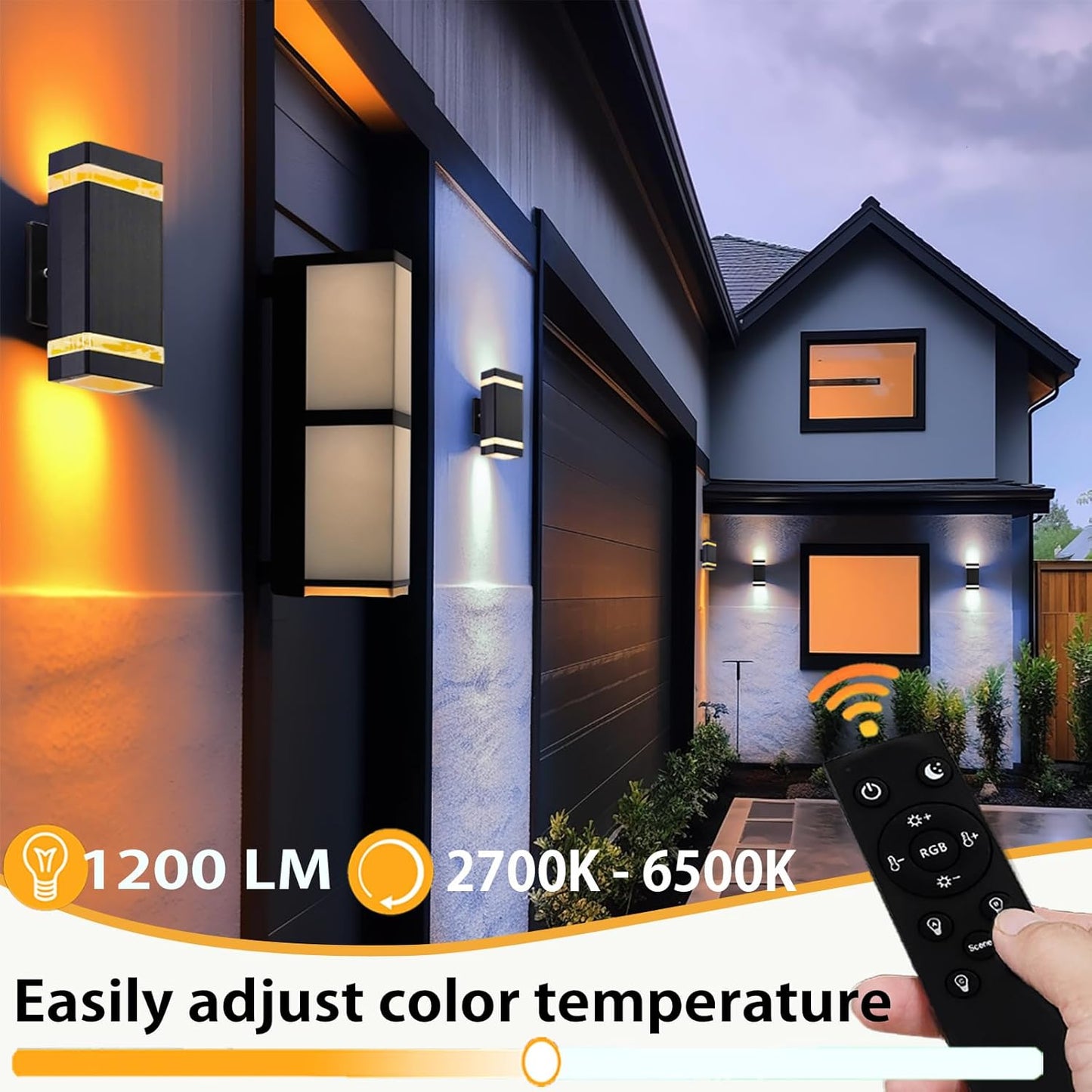 Modern RGB+CCT Outdoor Wall Lights-Dimmable 2700-6500K Up and Down Lights,RGB Color Changing, App & Voice Control, No Hub Required, Exterior Lighting