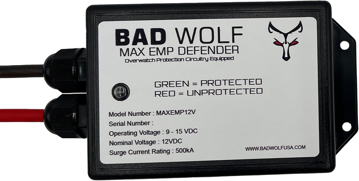 Max EMP Defender 12V DC Surge Protector 500kA Surge Rating Built using MOV, TVS and GDT technology. Exclusive Overwatch Protection Circuitry for