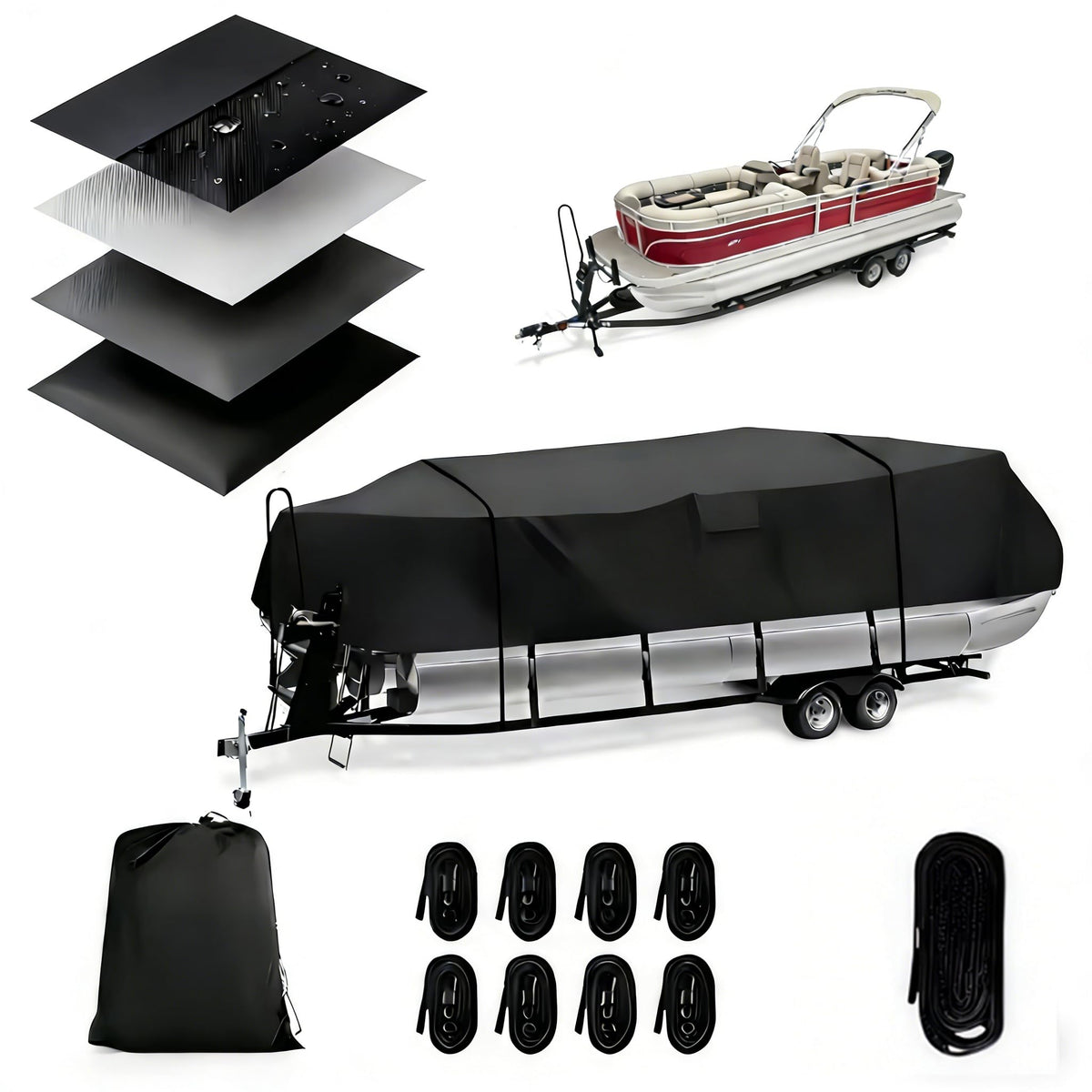 Heavy Duty 900D PU Pontoon Boat Cover, 22'1''-24'2 Trailerable Marine Grade