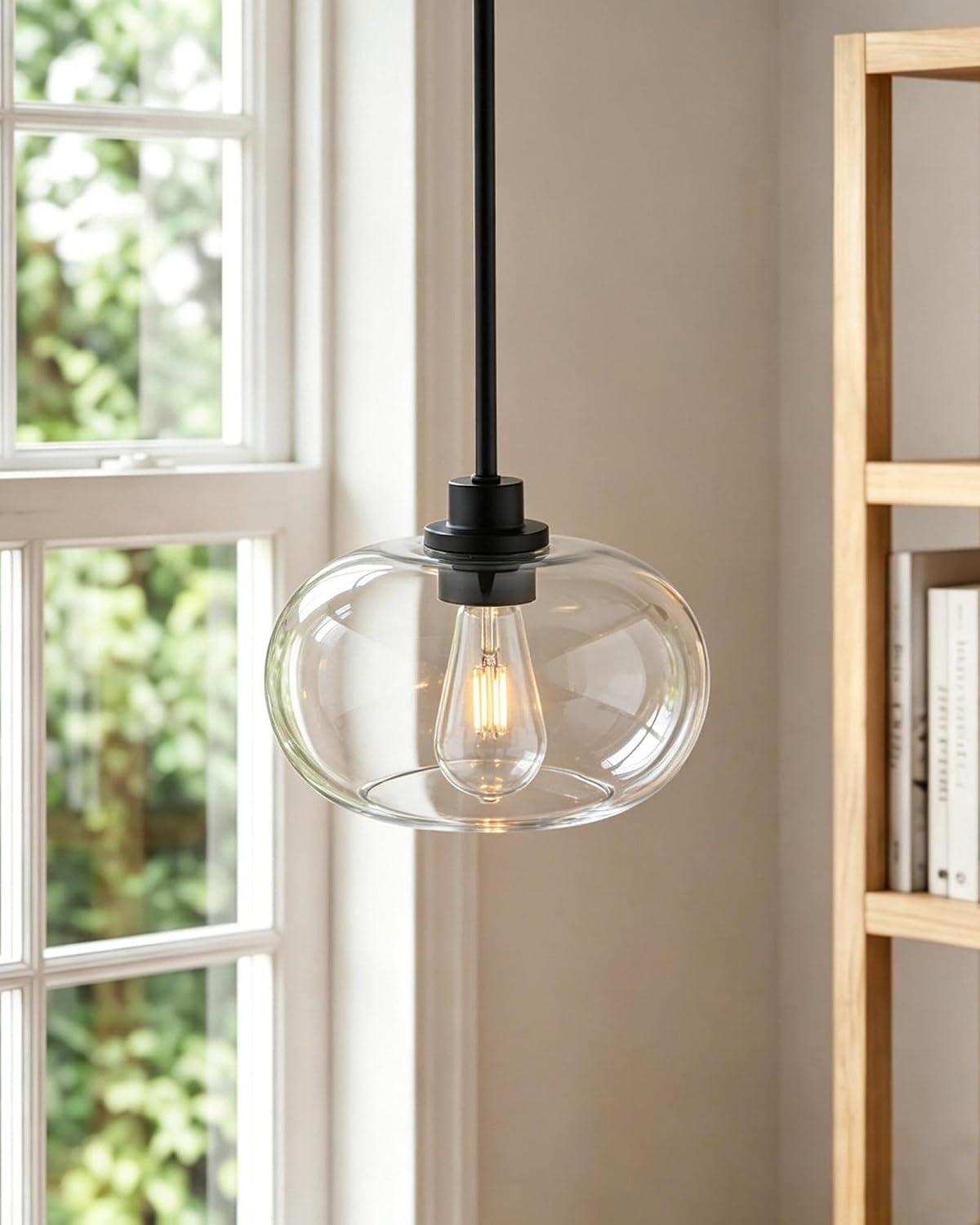 2-Pack Pendant Lights Kitchen Island, Matte Black, IN-Pl02-BK-2PK | 10-Inch Dia Kitchen Island Pendant Lights Set of 2, Round-Shaped Design, 42-Inch Adjustable Downrods, E26 Sockets; Hardwired.