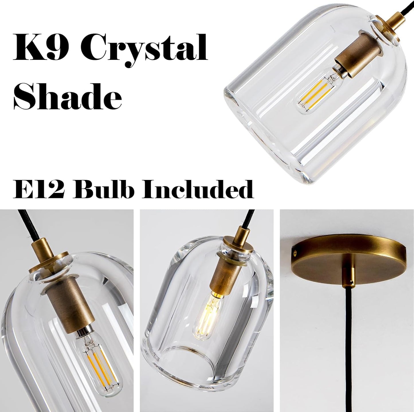 Gold Pendant Light Fixtures with K9 Crystal,Modern Island Pendant Lights for Kitchen,Adjustable Hanging Gold Crystal Pendant Ligh