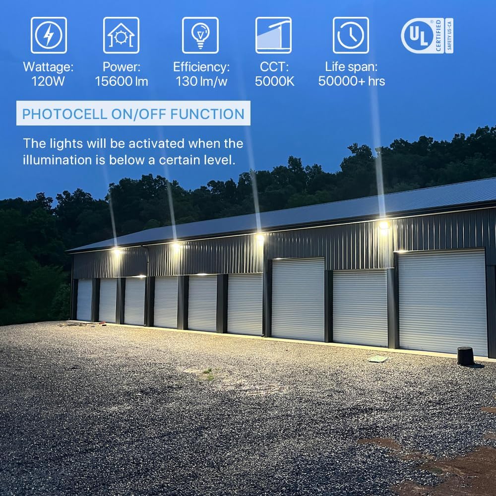 HYPERLITE LED Wall Pack Light 120W 2Packs with Dusk to Dawn Photocell and Glass Lens LED Security Flood Commercial and Ind