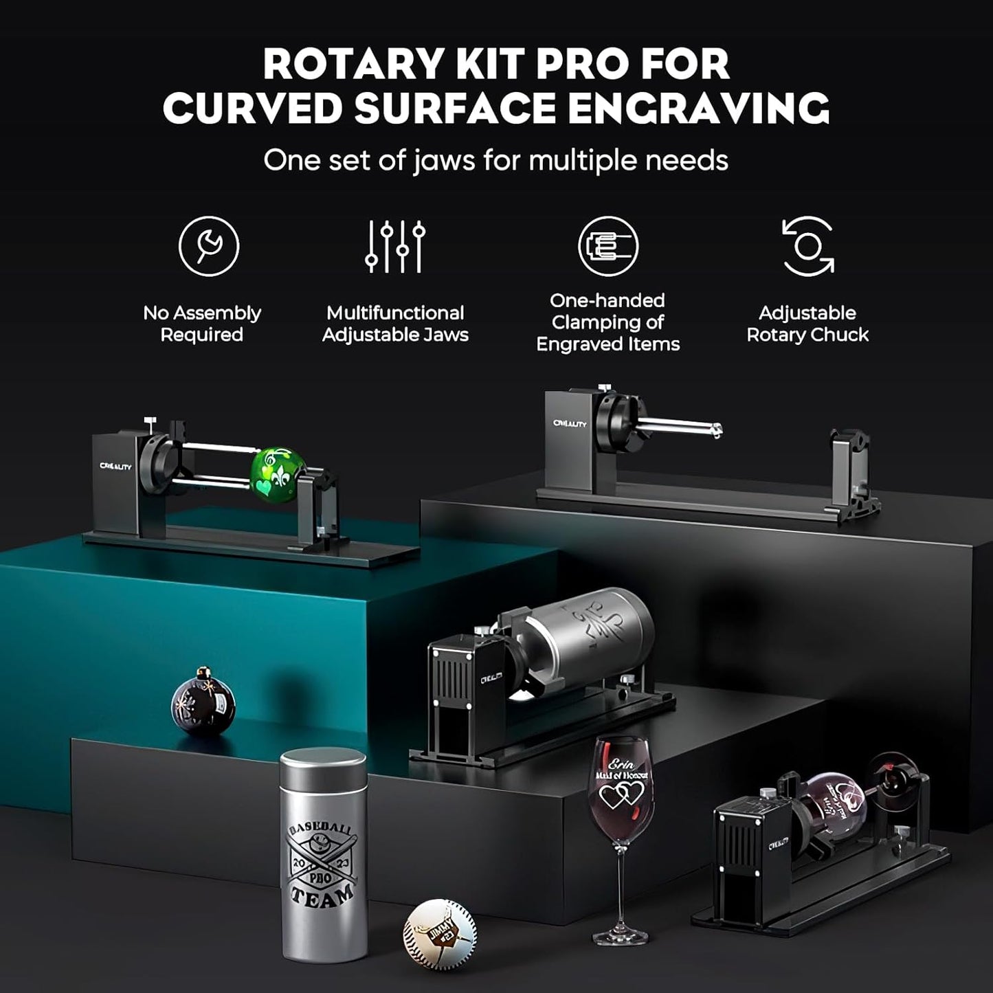 Creality Rotary Roller Pro, 4 in 1 Multi-Functional Laser Rotary Roller Y-axis Jaw Chuck Rotary for Engraving Cylindrical Objects, Tumblers, Wine