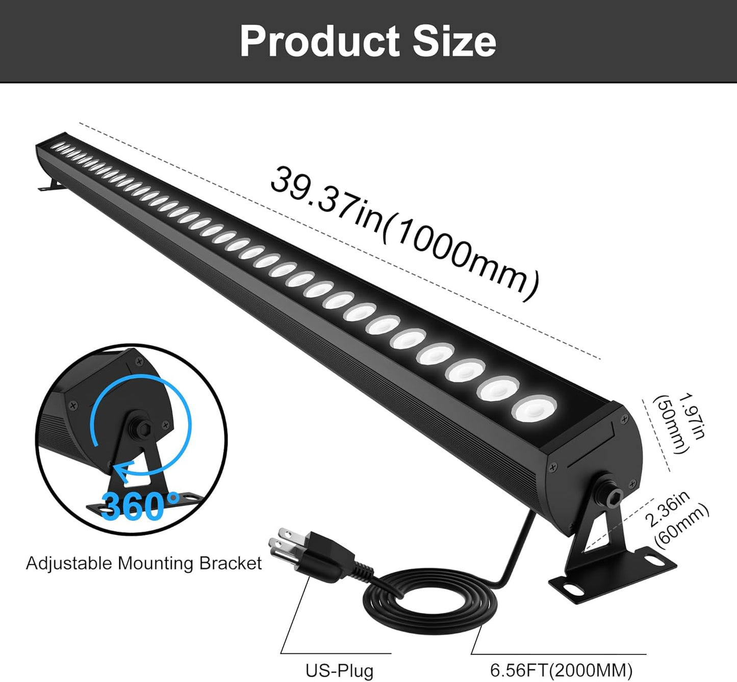 LED Light Bar 6000K Daylight White – IP65 Waterproof 40″ Outdoor Wall Washer Light Bar with Heavy-Duty Plug & Play Cord