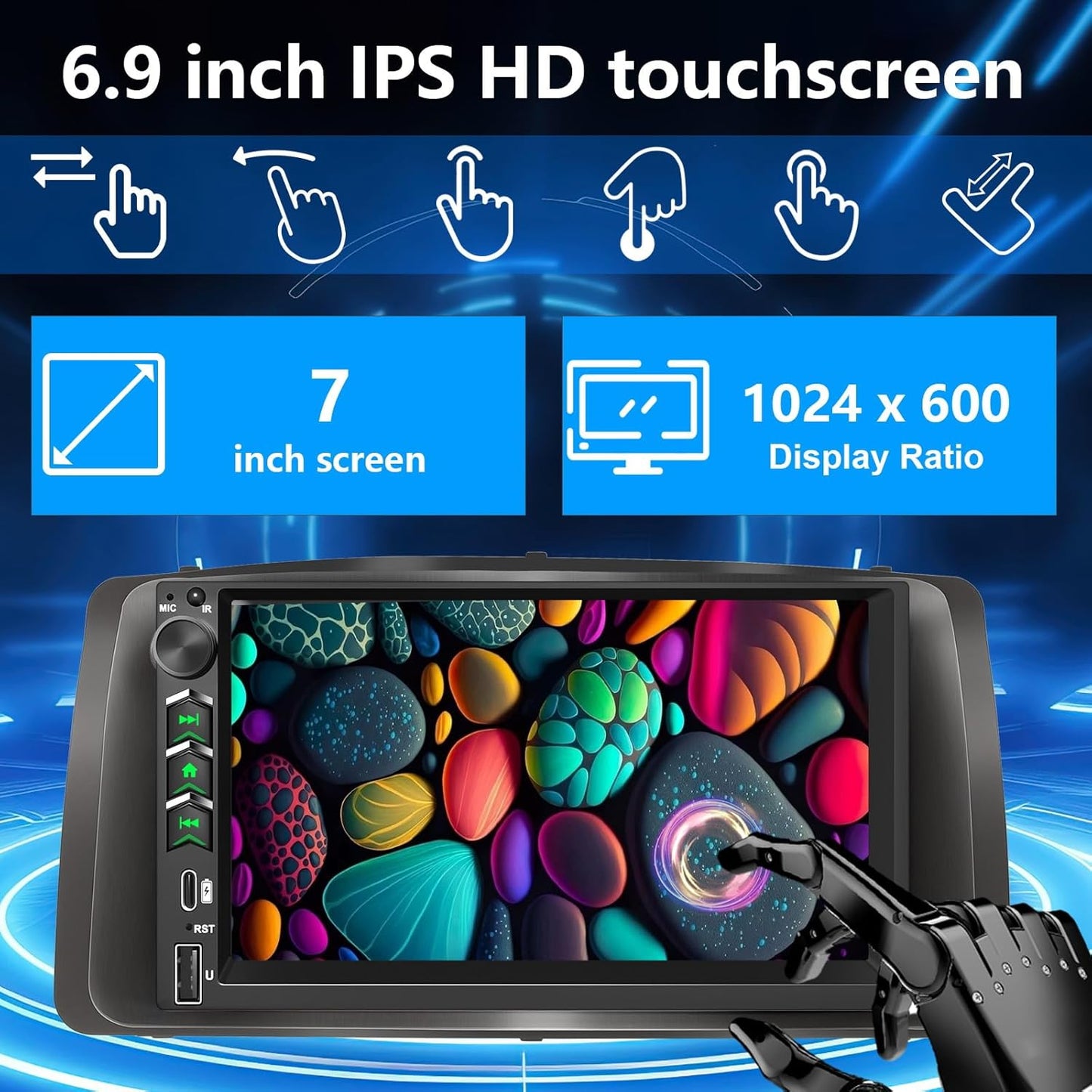 Plug&Play Car Stereo for Toyota Corolla 2003 2004 2005 2006 2007 2008, 7 Inch IPS Touch Screen with Wireless Carplay/Android Auto/MirrorLink,SWC/Backup Camera,DSP,AM/FM Radio