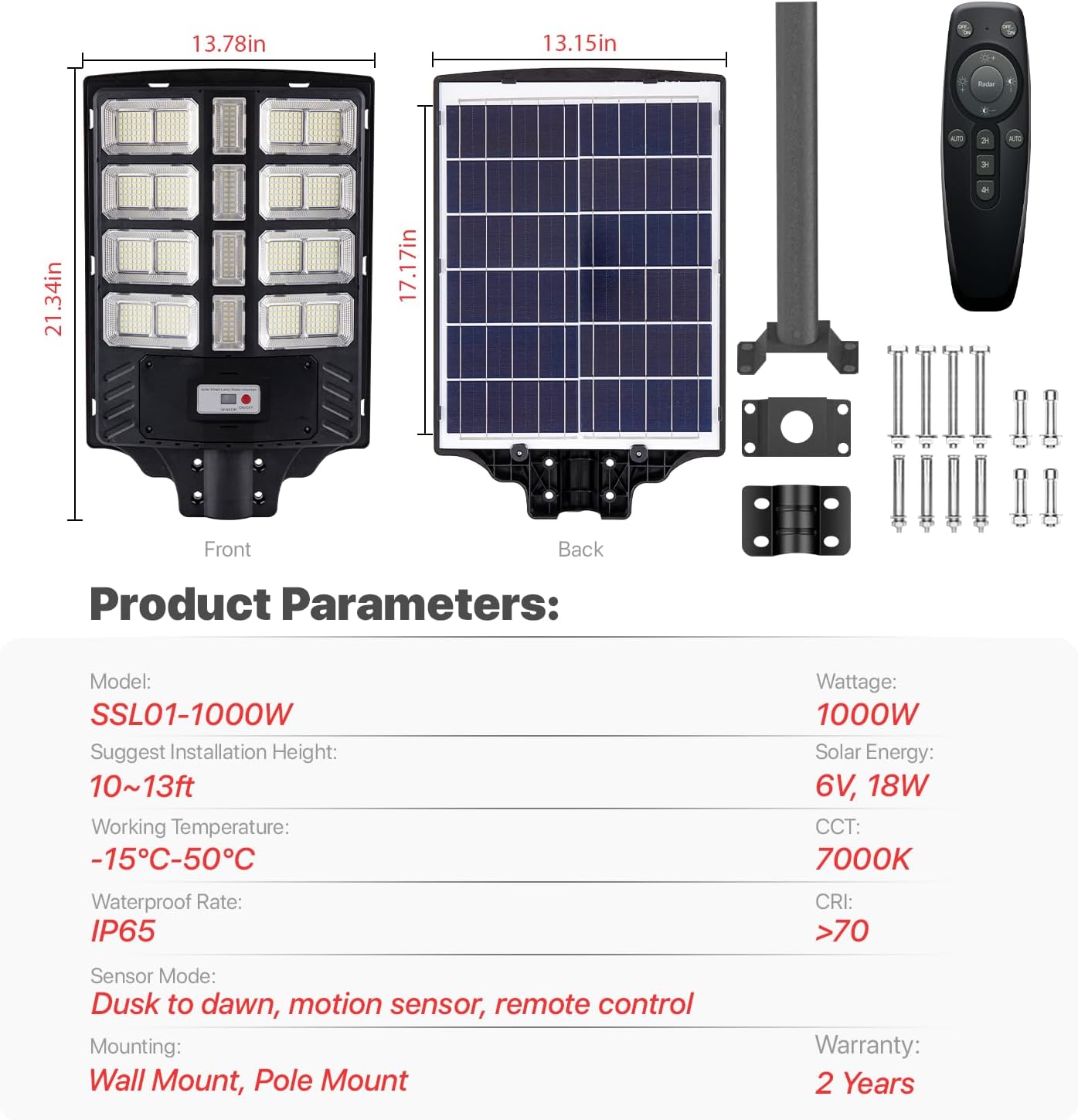 Solar Street Lights Outdoor Dusk to Dawn, Solar Flood Lights 1000W 7000K 80000LM Solar Street Lights Outdoor Waterproof with Remote Control Solar