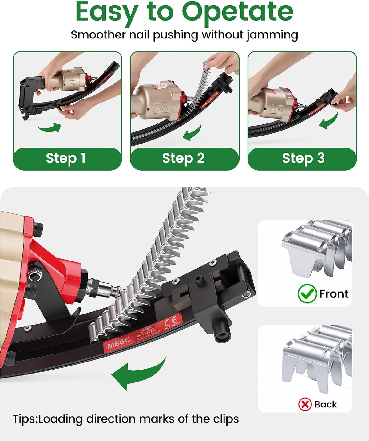 meite M66C Pneumatic Clinching Clipper 3/4 Inch Crown Clinch Clip Gun for Spring Mattress, Car Seats, Wire Cages