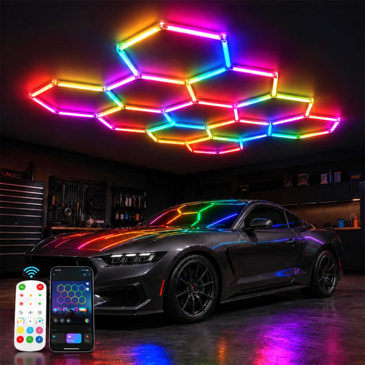 HYPERLITE Hexagon Garage Lights: 11 Grid RGB Hexagon LED Lights