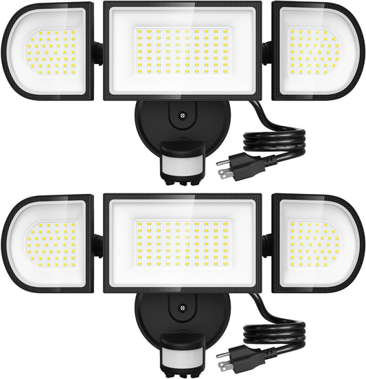 iMaihom 100W Motion Sensor LED Security Light with Plug, 9000LM Flood Lights Outdoor Plug in, 6500K Exterior Floodlight,