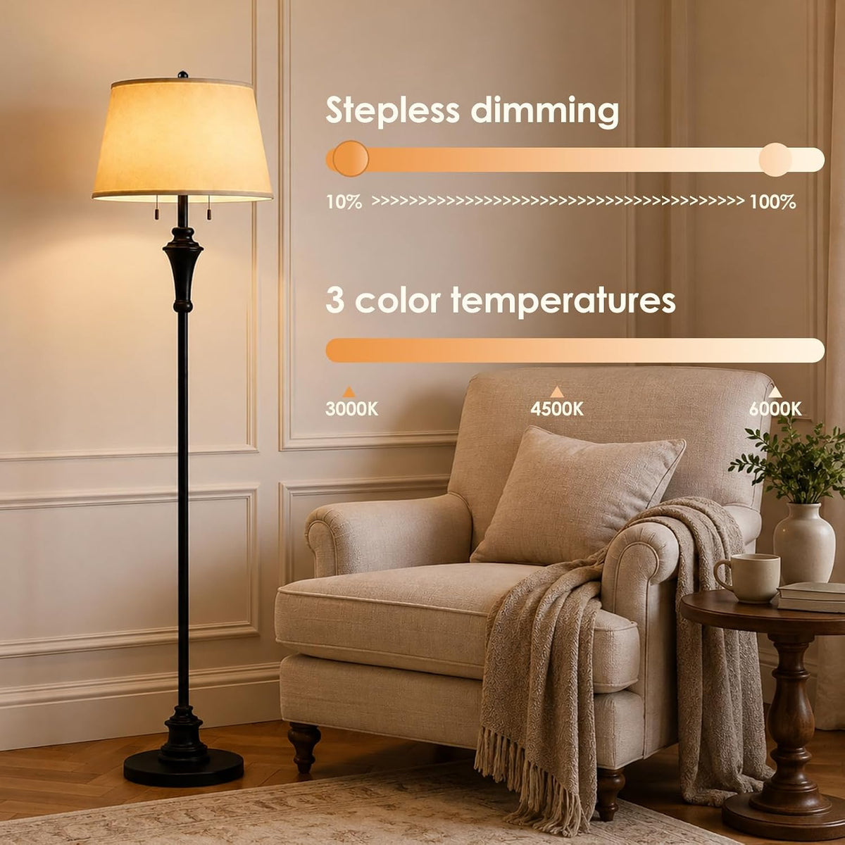 58’’ Dimmable Matte Black Floor Lamps for Living Room(E26 Bulbs Included)