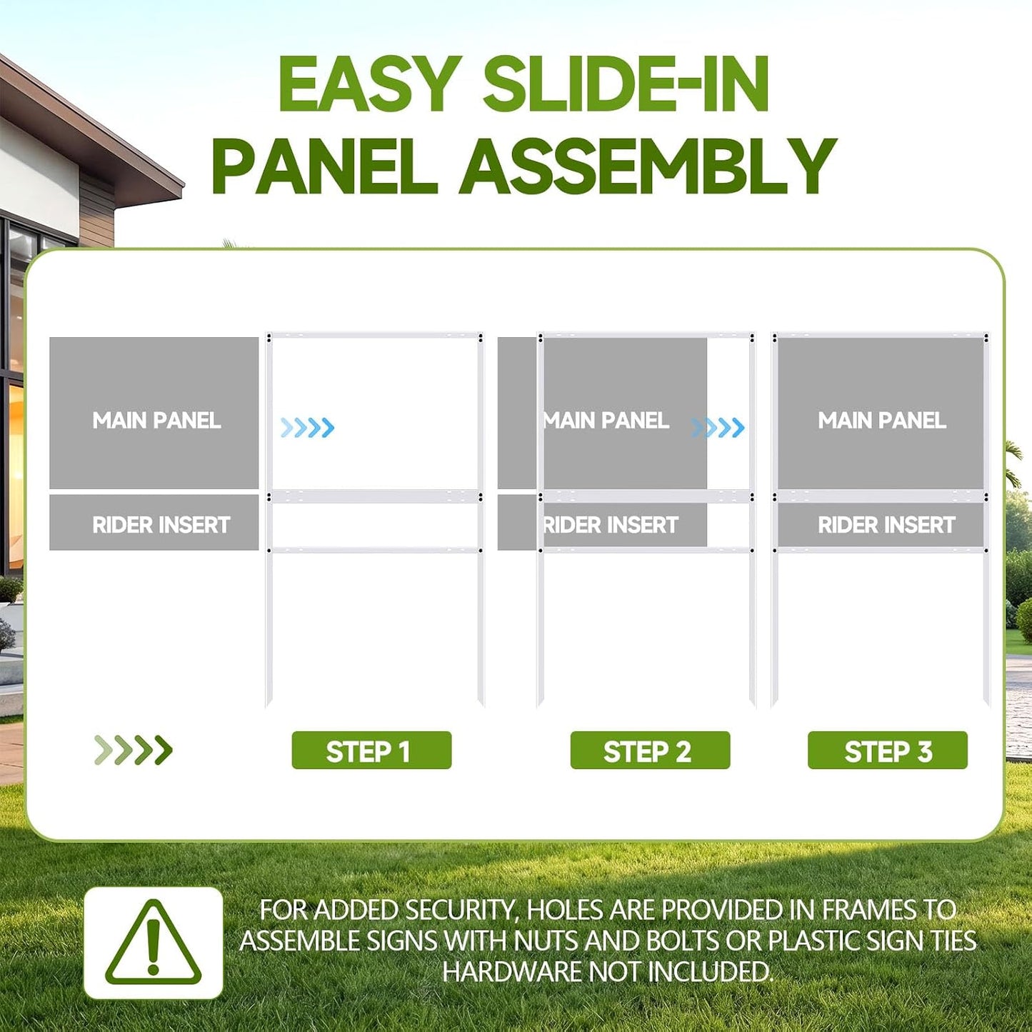 Shimeyao 4 Pcs 24"x18" Real Estate Sign Metal H frame with Rider Slide-in Real Estate Sign Holder H Frame Yard Steel Stakes, White