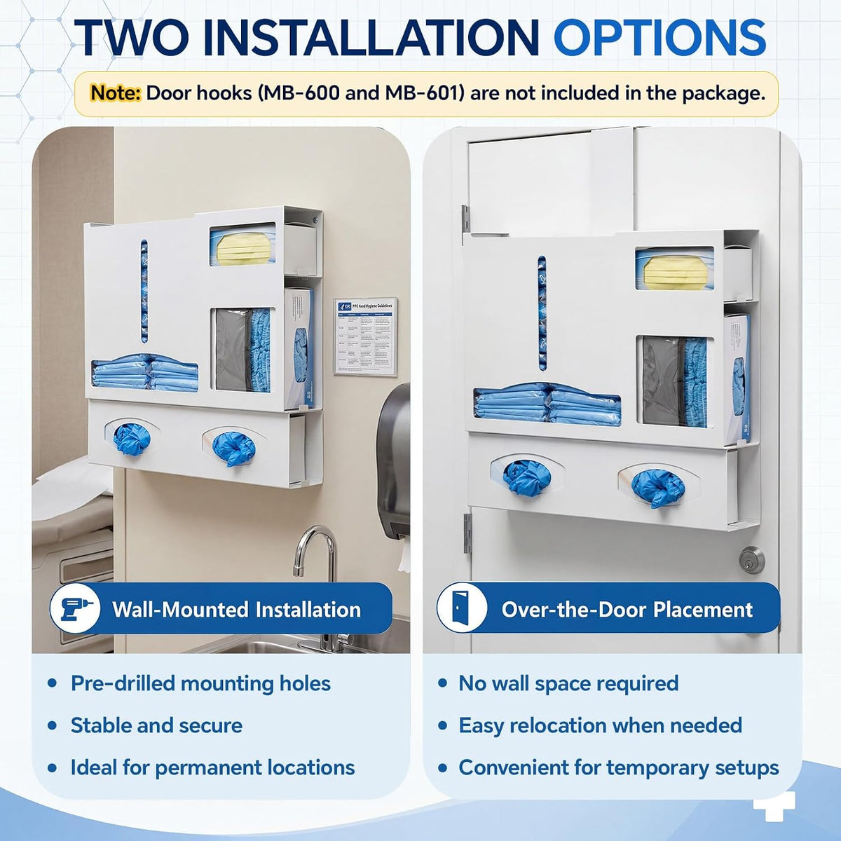 Metal Protective Wear Organizer, PPE Glove Mask and Gown Storage Dispenser