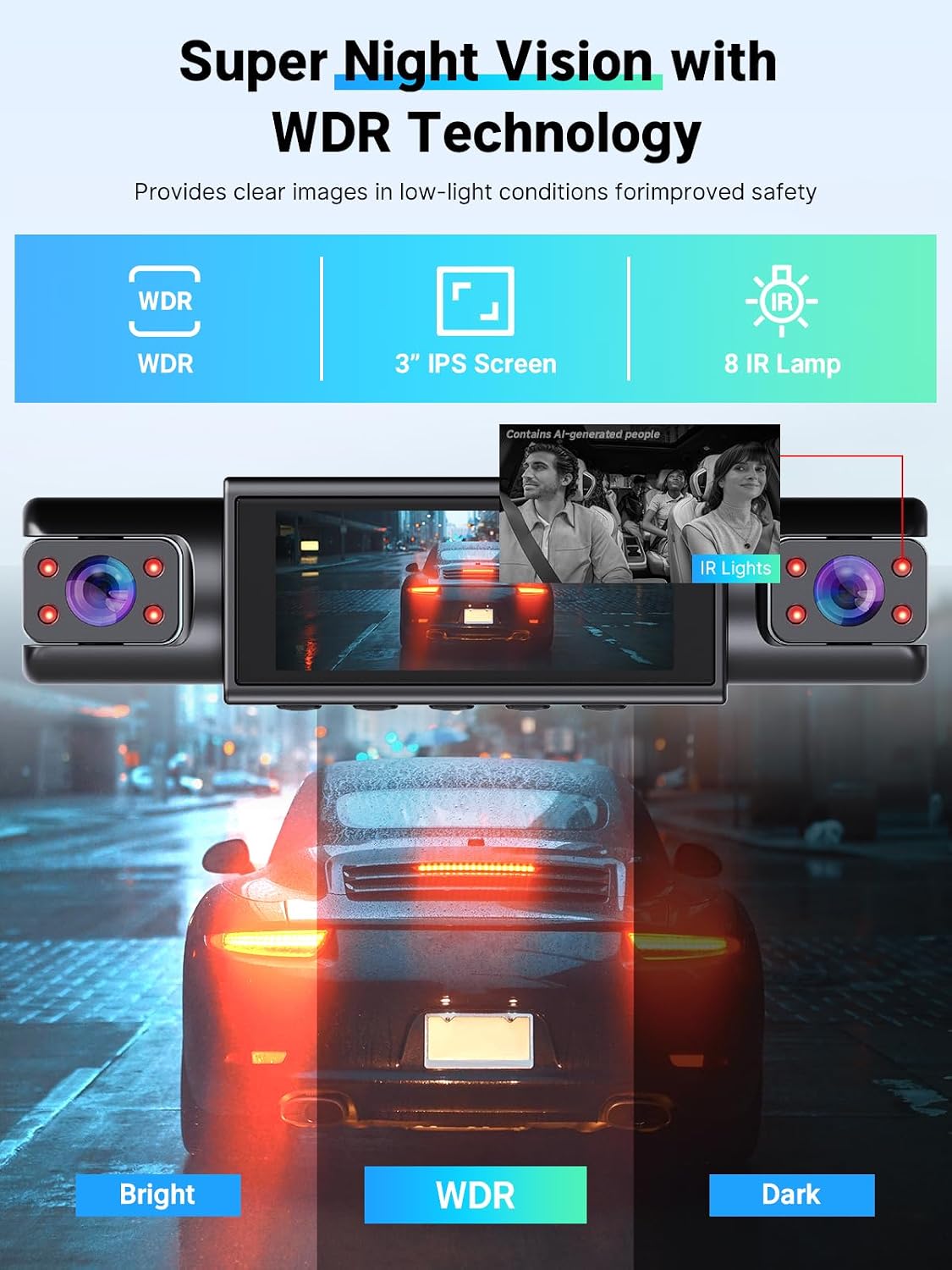 64GB 4 Channel Dash Cam 360° View, Car Dash Cam Front and Back 3.0 Inches Y-DC315, with Hardwire Kit