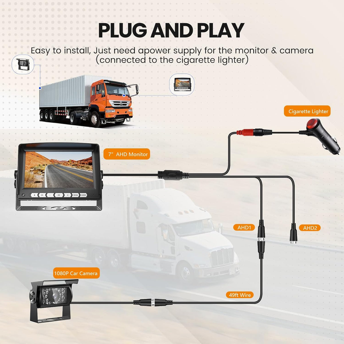 HD 1080P 7" Wired Backup Camera