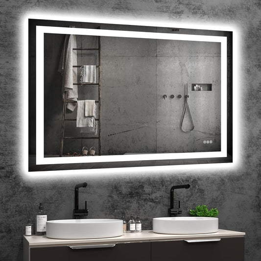 LED Bathroom Mirror with Lights 48'x 36' Wall Vanity LED Mirror Stepless Dimmable,Double Front and Backlight