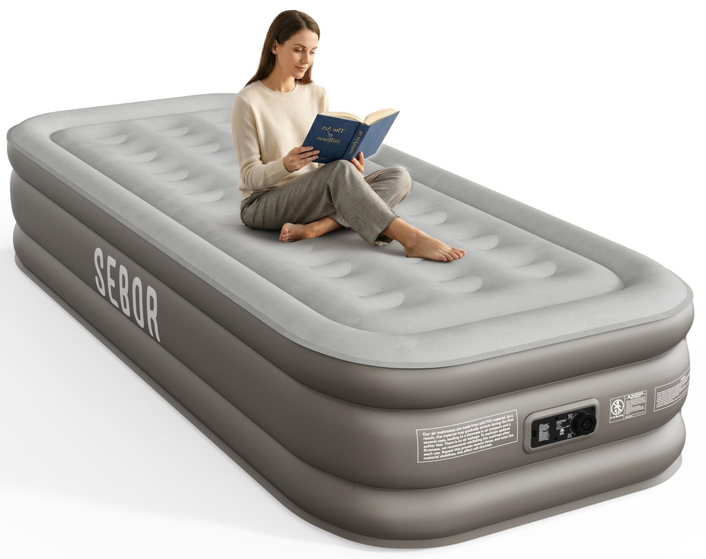 Sebor Air Mattress Twin with Built-in Pump 18", Comfortable Self-Inflating Blow up Mattress with High-Speed Pump, Durable Twin Size Air Mattress with Storage Bag for Guests, Moving, Camping, Travel