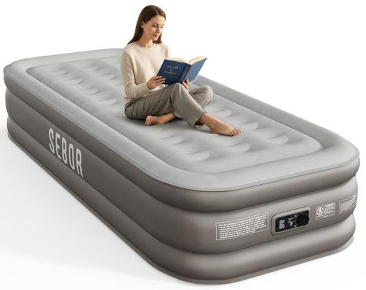 Sebor Air Mattress Twin with Built-in Pump 18", Comfortable Self-Inflating Blow up Mattress with High-Speed Pump, Durable Twin Size Air Mattress with Storage Bag for Guests, Moving, Camping, Travel