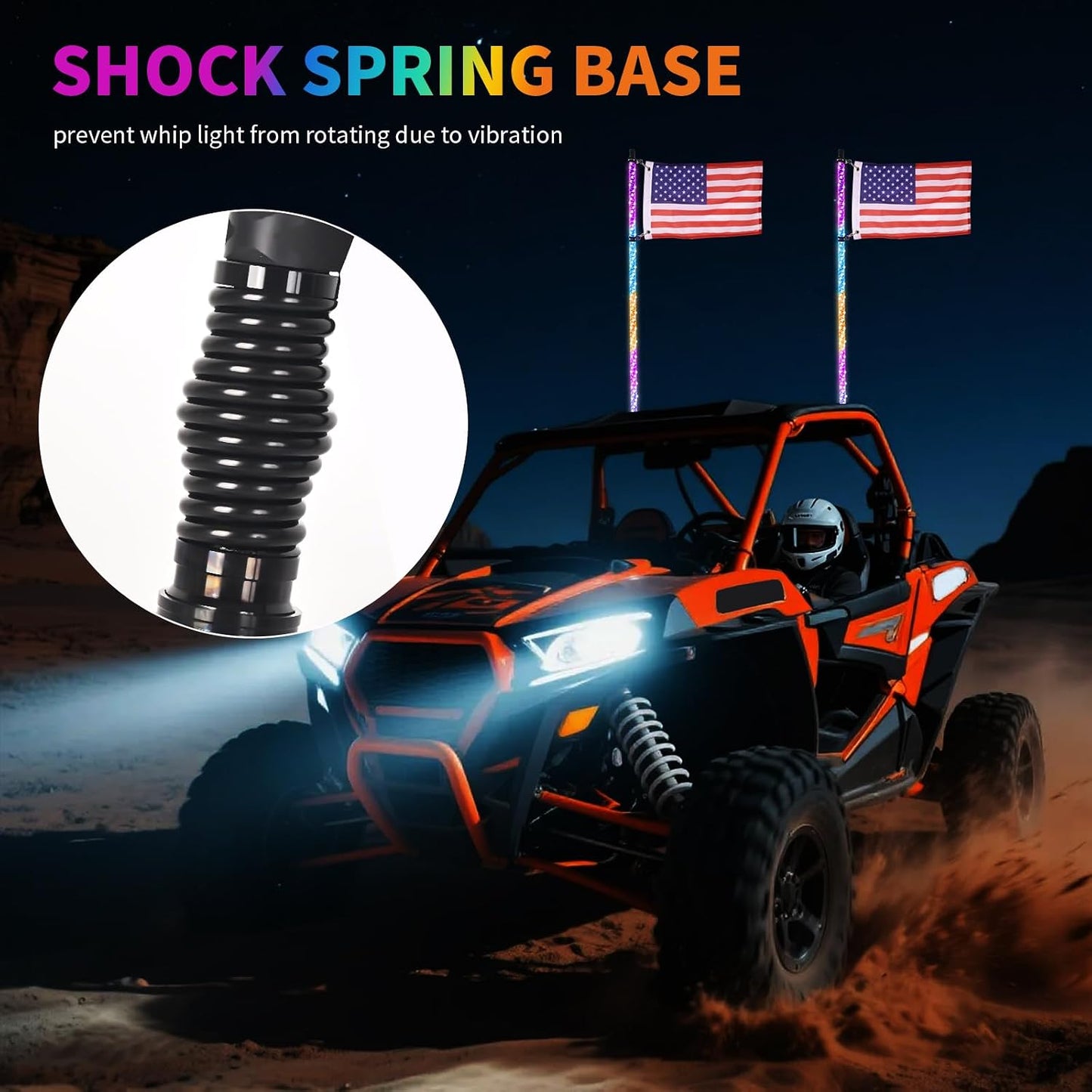 2PCS 3FT LED Whip Light and 8 Pods Rock Light Kit with Spring Base, Switch, Remote and App Control,Universal for UTV ATV RZR Polaris SXS Can-Am